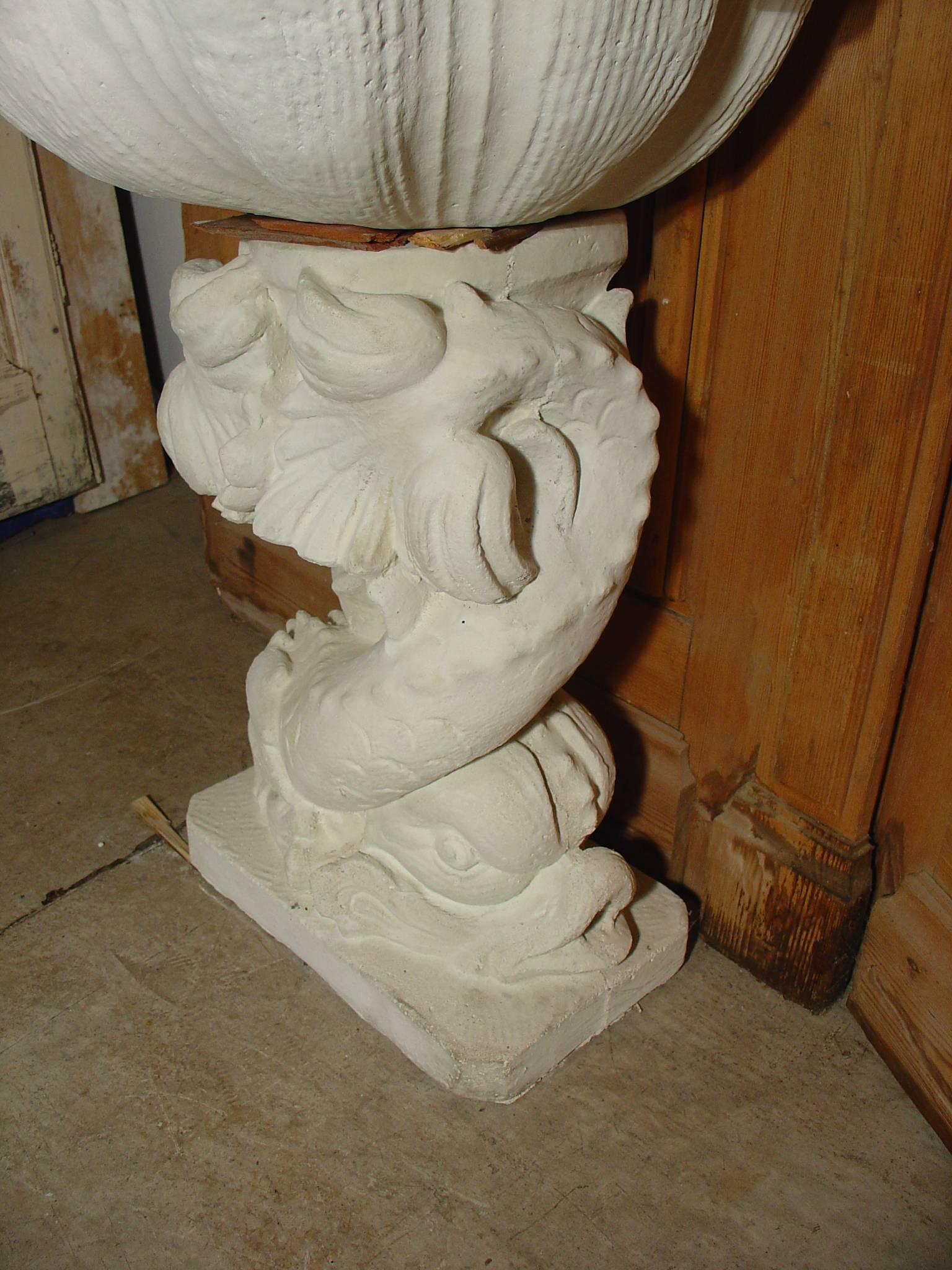 Contemporary Small Cast Stone French Dolphin Wall Fountain