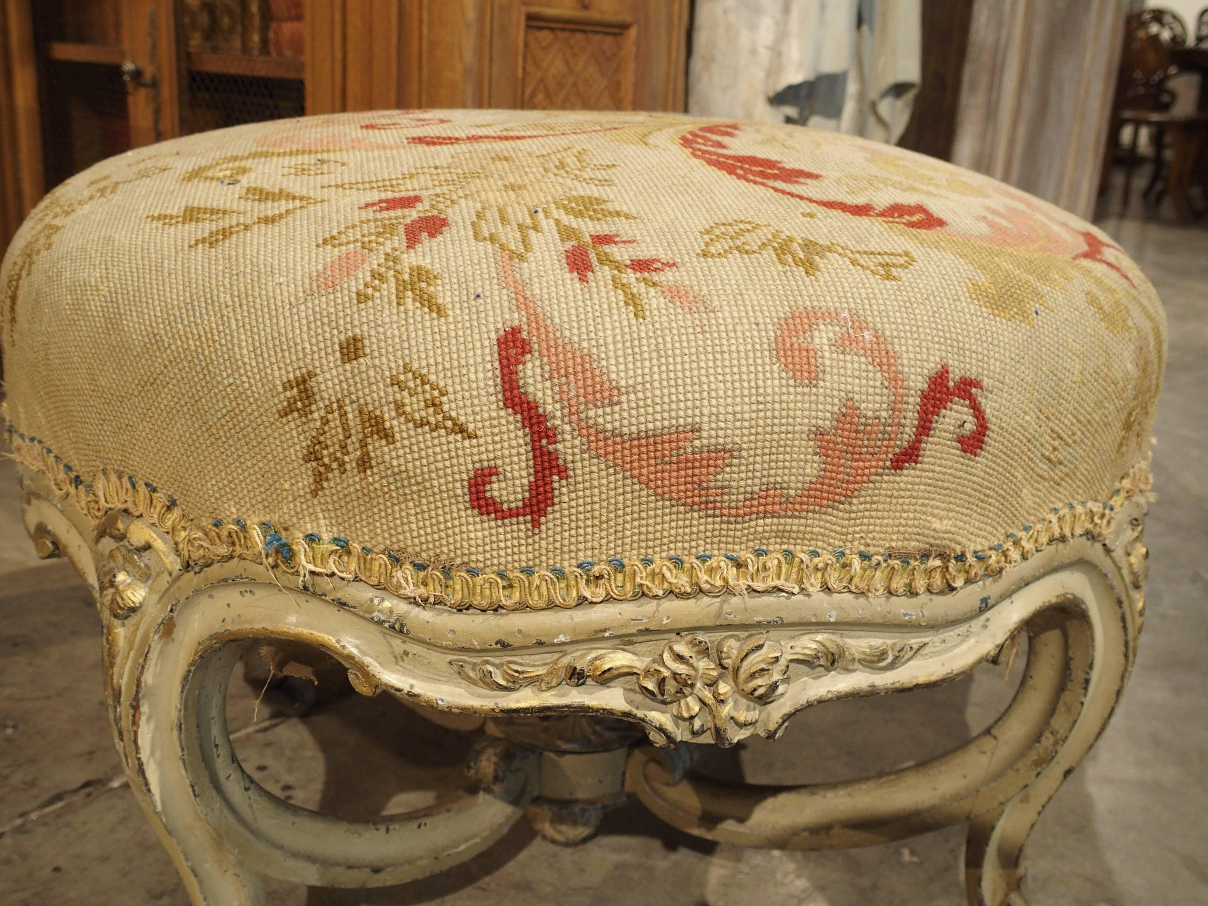 Antique Louis XV Style Needlepoint Stool from France 1