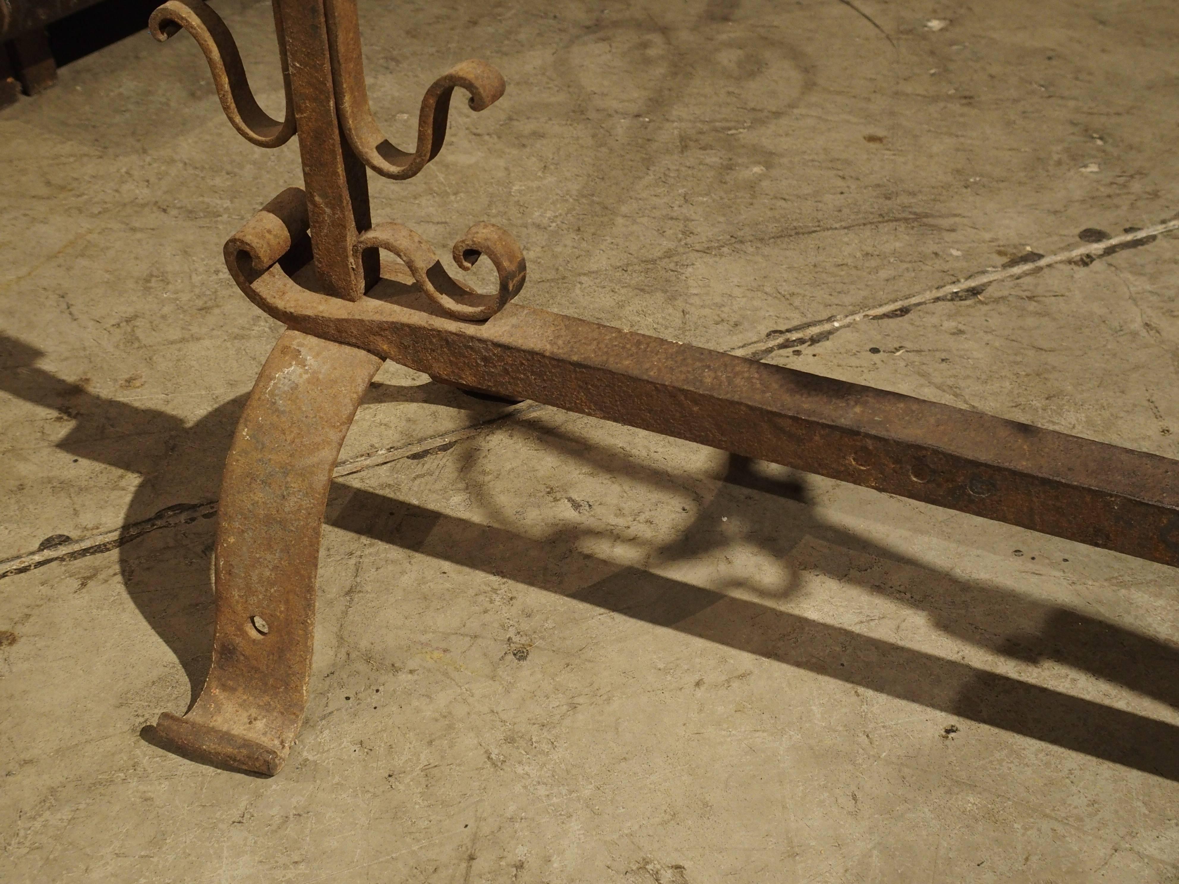Iron Antique One-Piece Cooking Andiron from France, circa 1800 For Sale