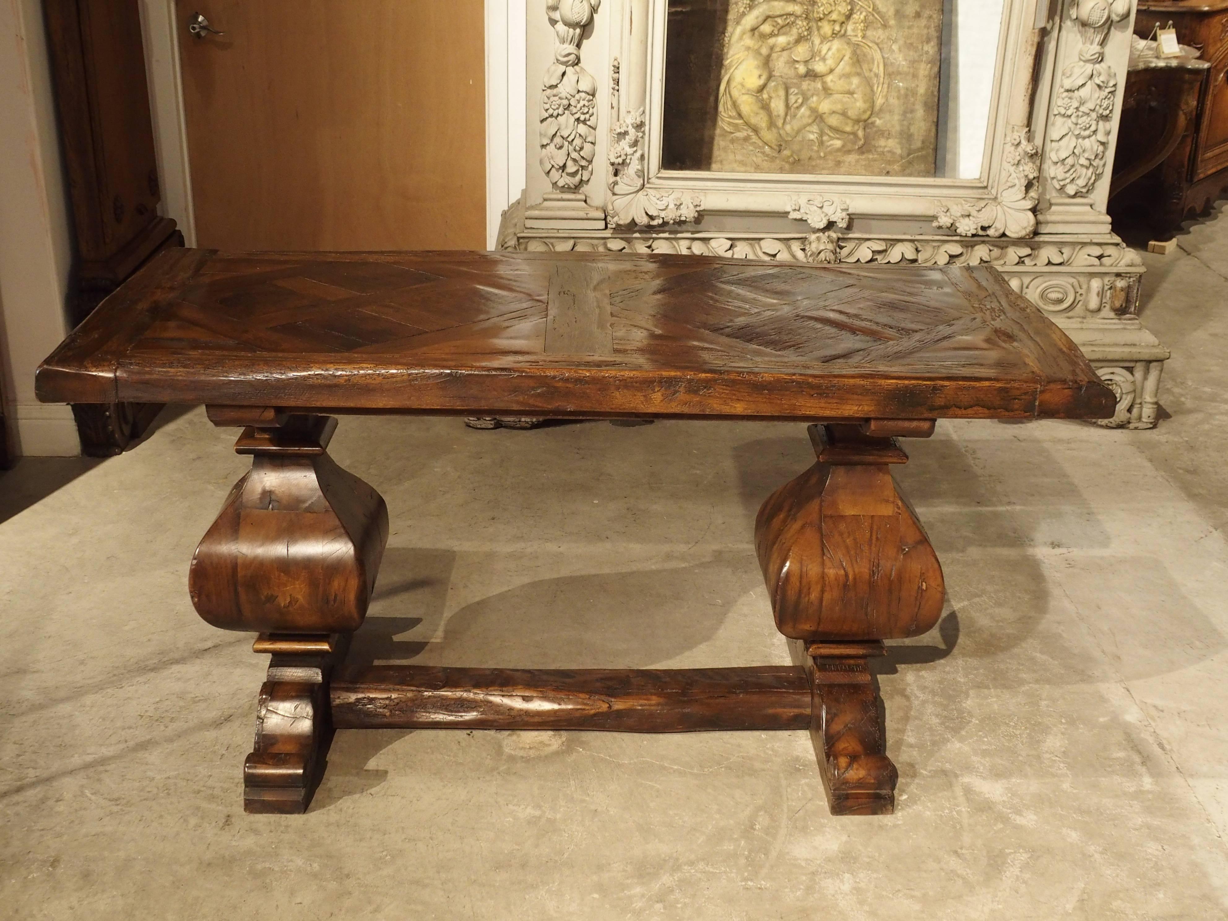 French Oak Sofa Table with Parquet Top 6