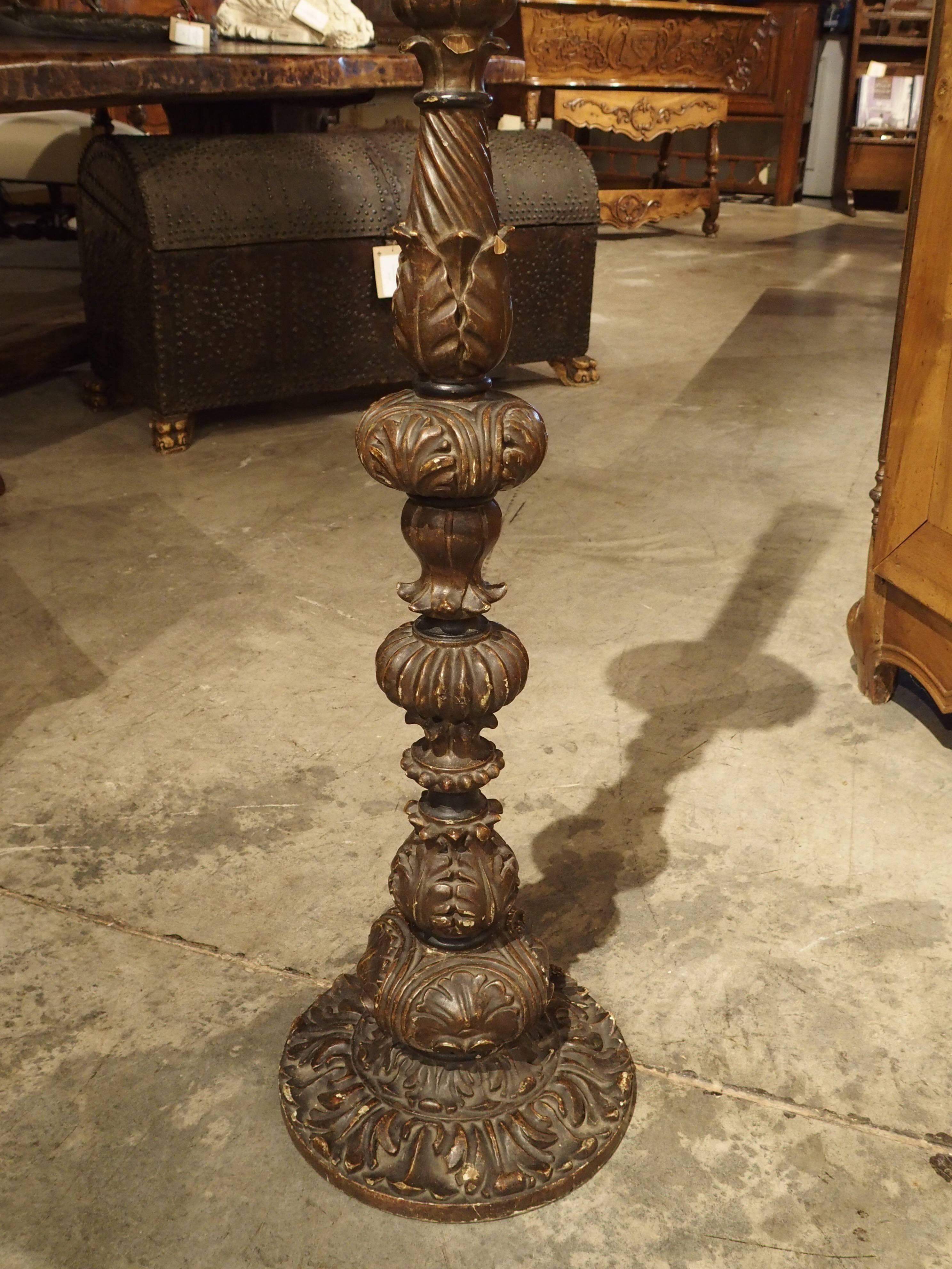 Carved Antique French Floor Candlestick Lamp, circa 1880 2