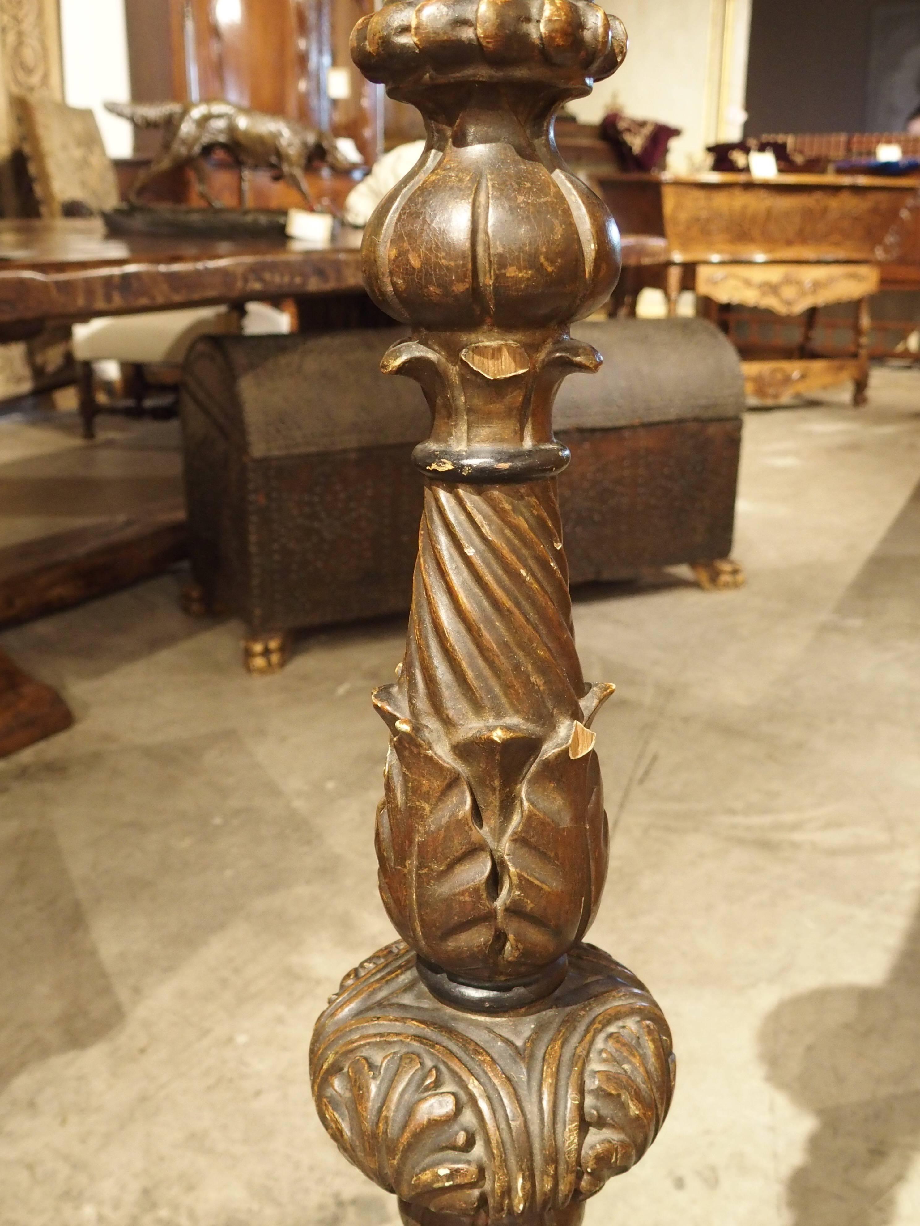 Carved Antique French Floor Candlestick Lamp, circa 1880 3