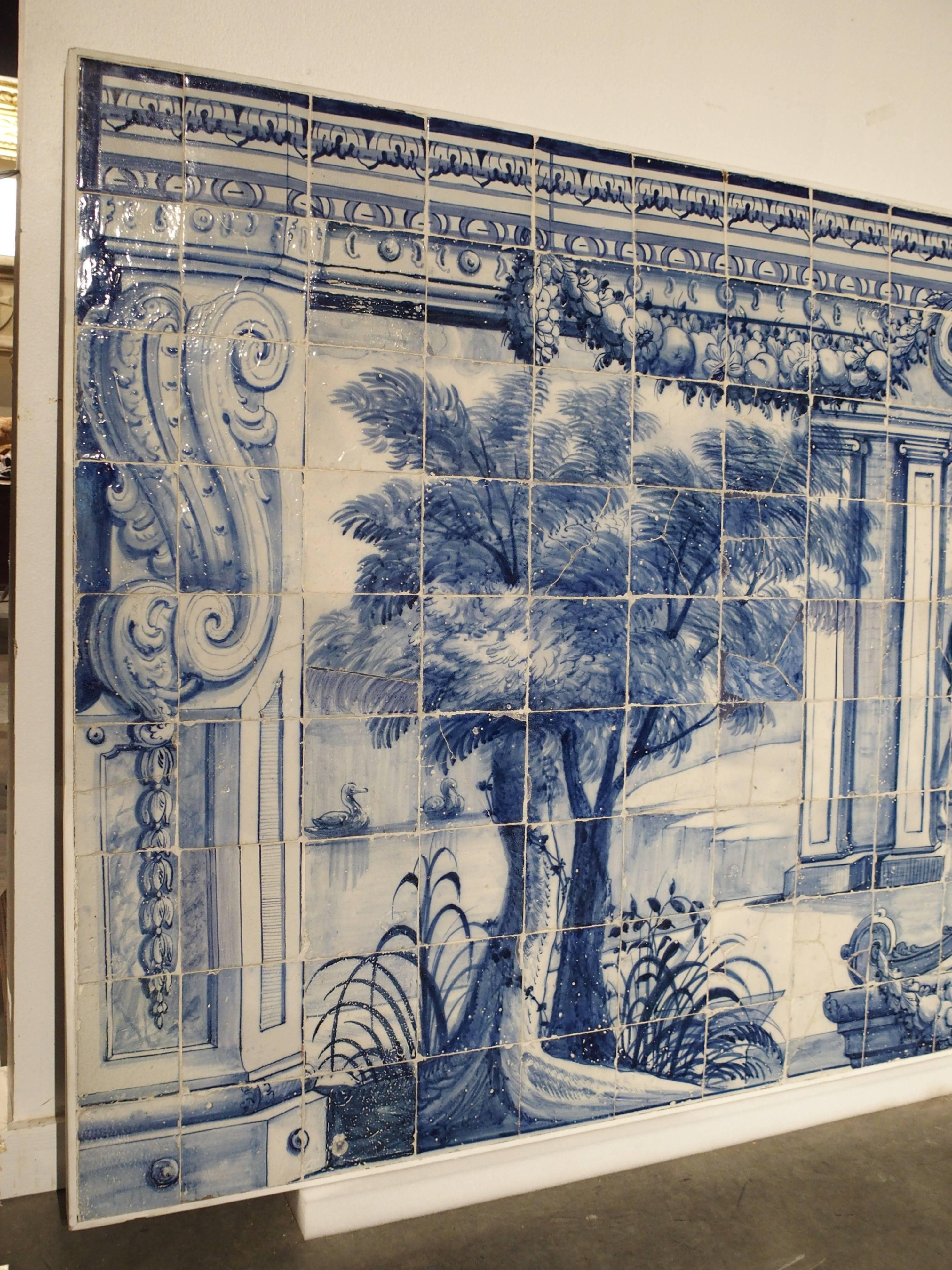 This massive painted tiled panel dates to the early 1700s and is known in Portugal as an Azulejo mural. The word “Azulejo” simply means “tile”, but it is mostly used to describe the beautiful painted tile art that started in 15th century Portugal.