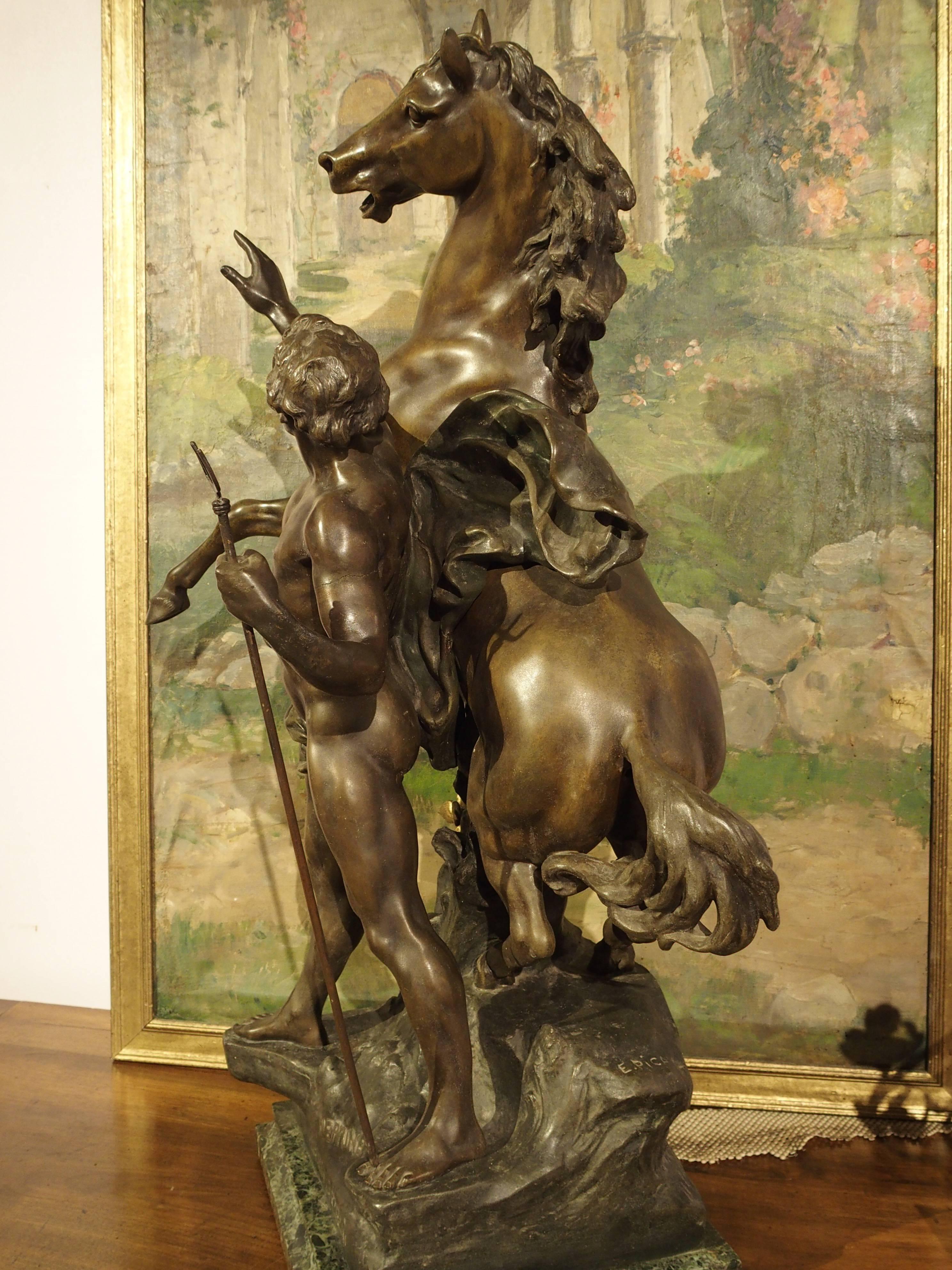 Antique French Statue of Neptune 'Creant Le Cheval' In Good Condition In Dallas, TX