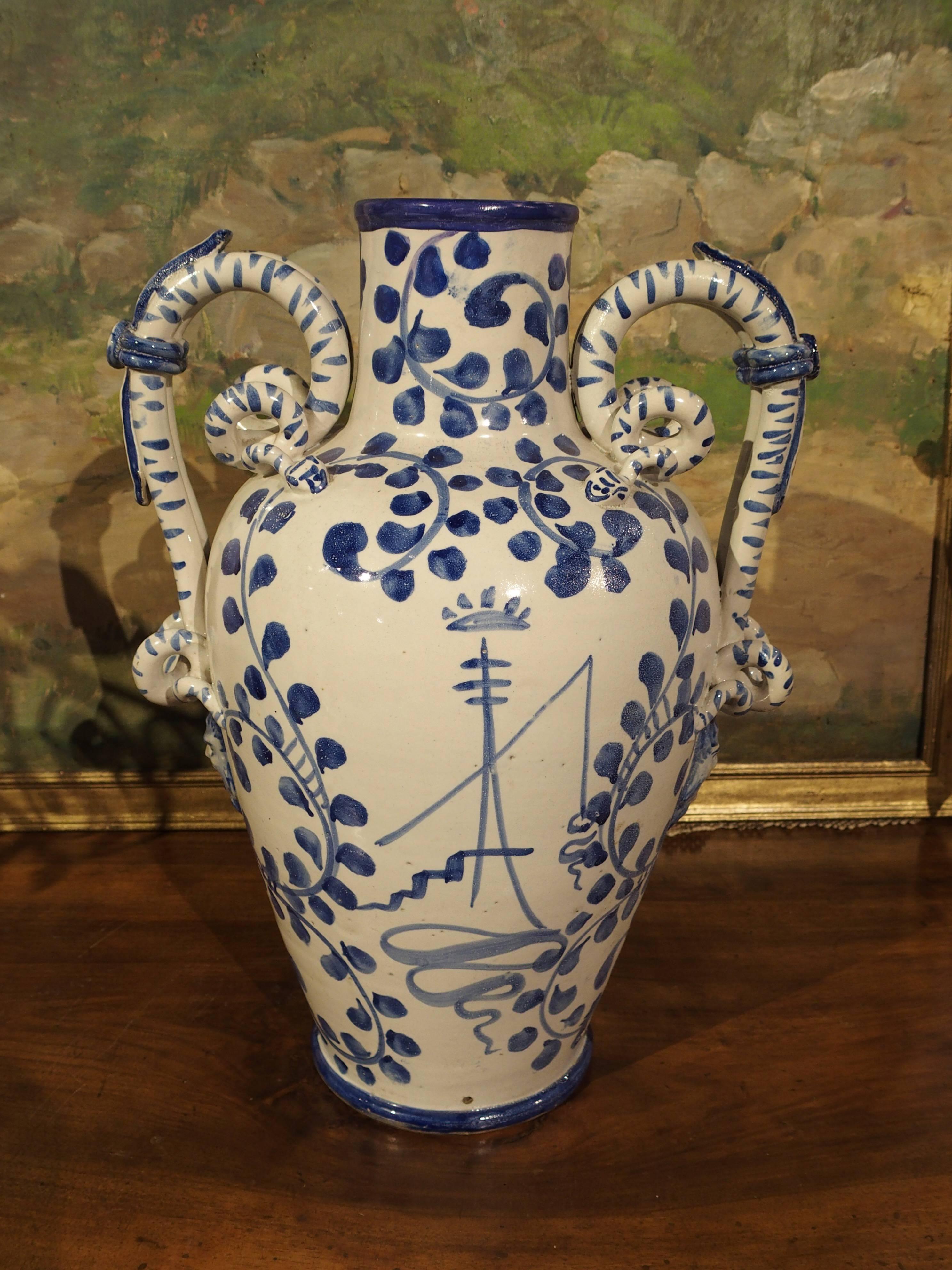 Italian Antique Blue and White Vase from Savona, Italy