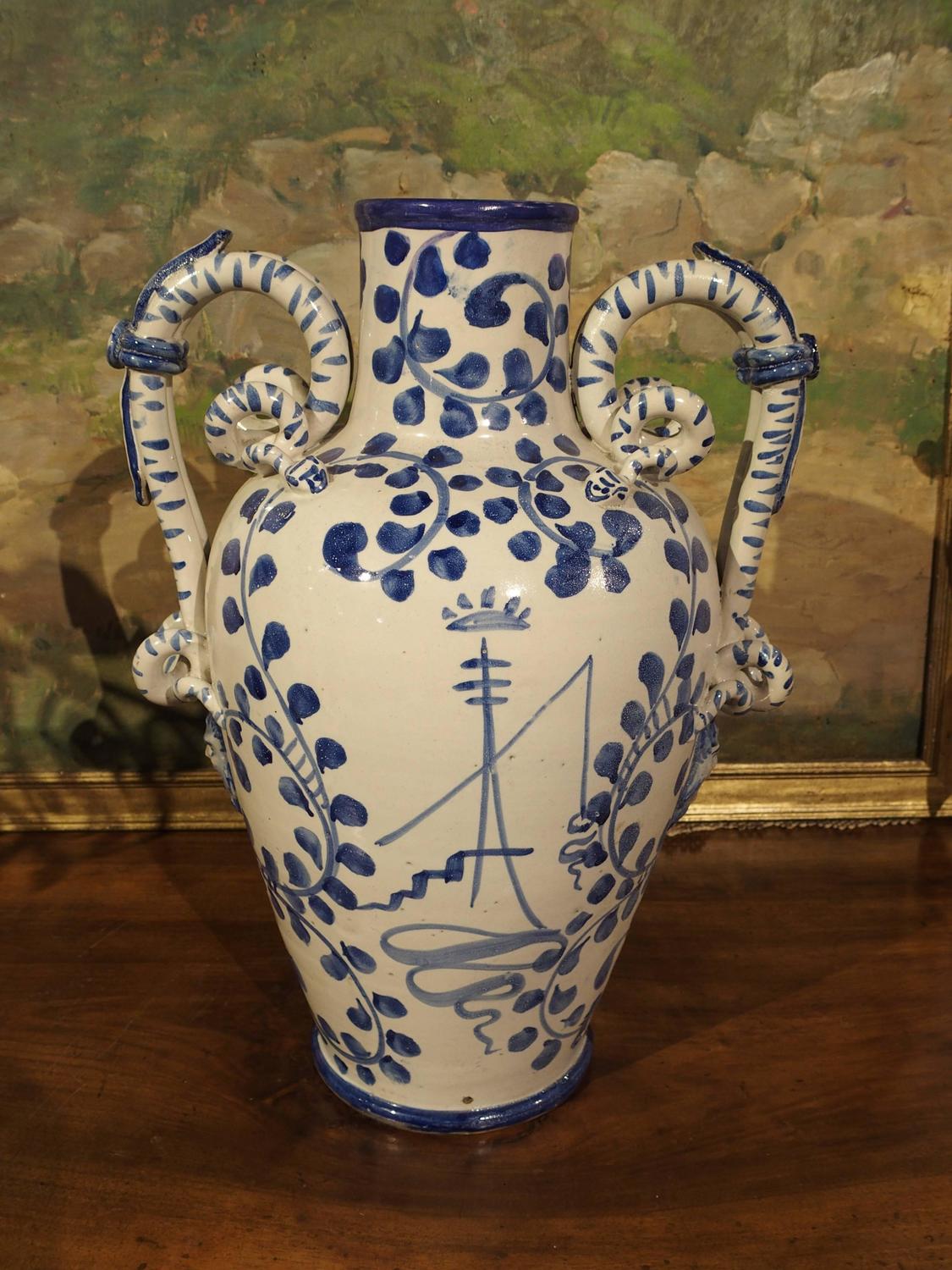 Antique Blue and White Vase from Savona, Italy at 1stdibs