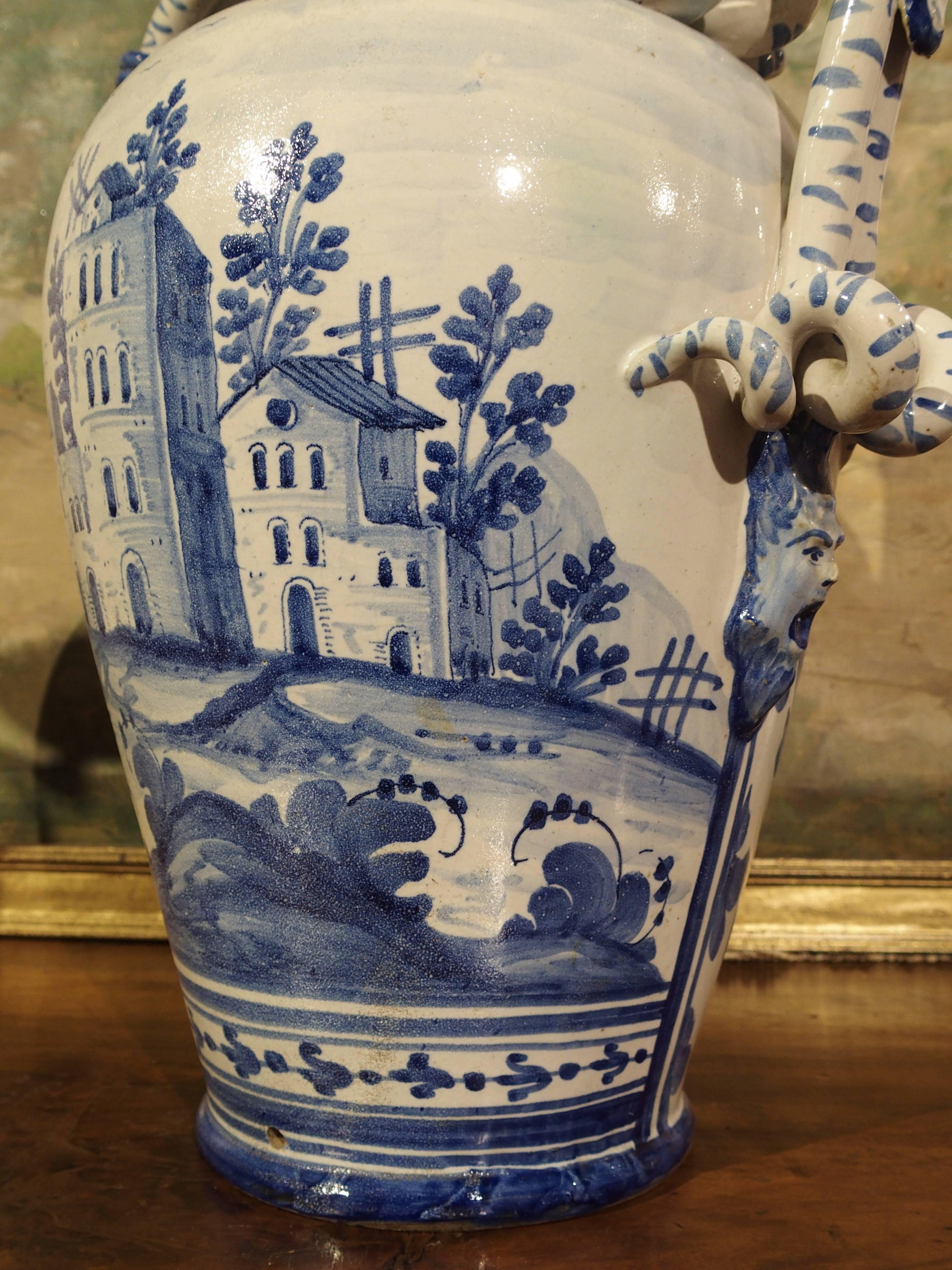 19th Century Antique Blue and White Vase from Savona, Italy