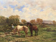 Pair of Antique French Horse Paintings by Quinton