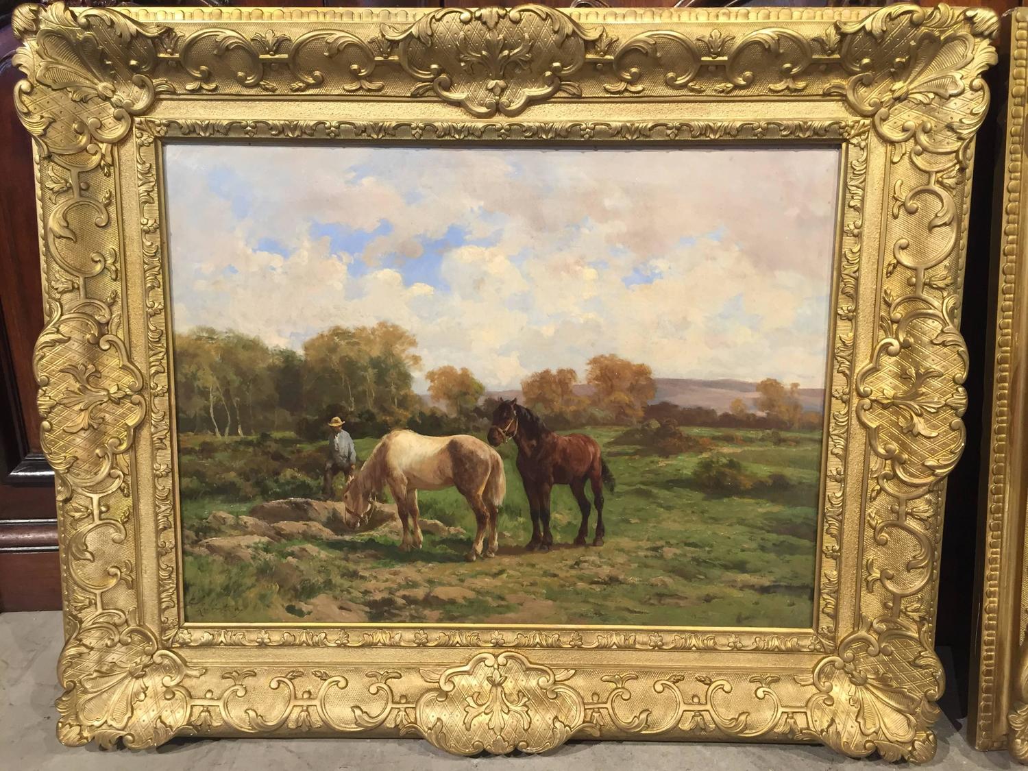 Pair of Antique French Horse Paintings by Quinton For Sale at 1stdibs