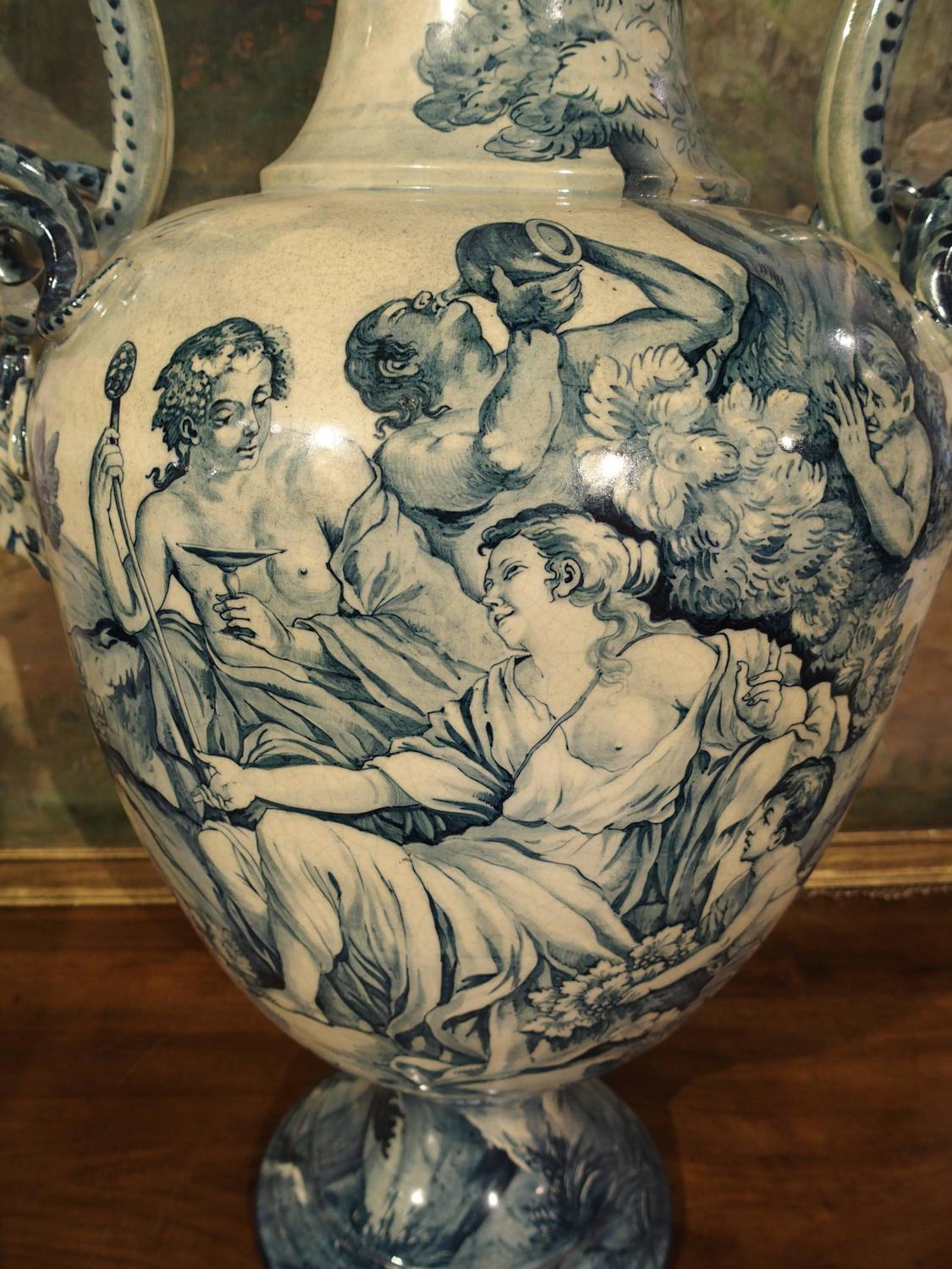 Tall Antique Italian Faience Vase from Tuscany, Italy at 1stdibs