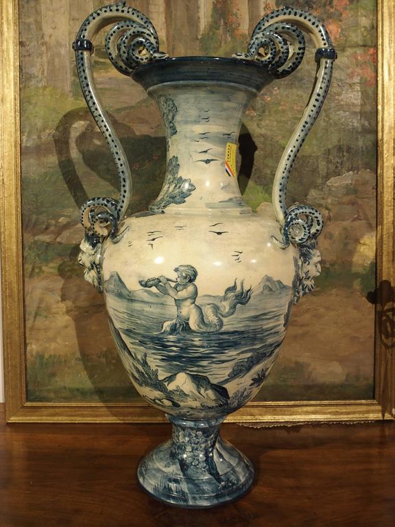 Tall Antique Italian Faience Vase from Tuscany, Italy at 1stDibs