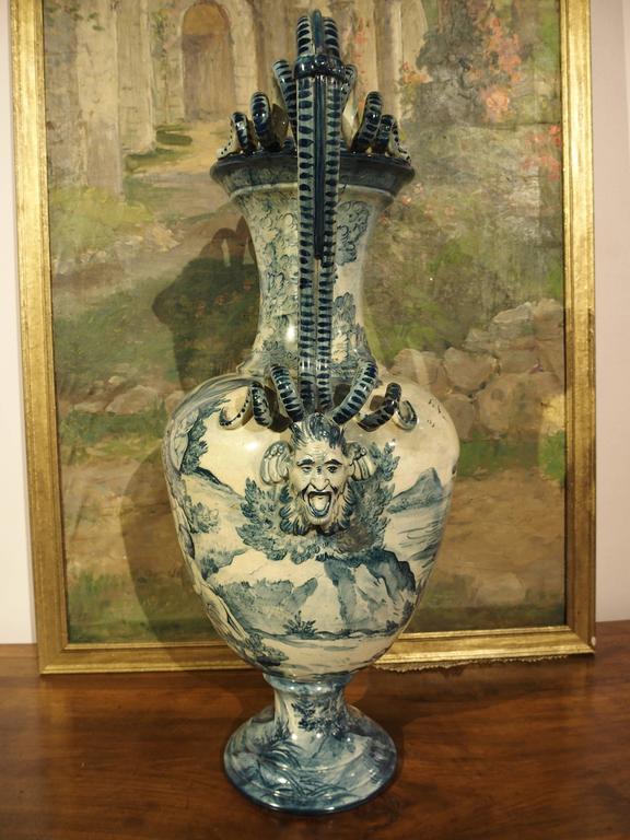 Tall Antique Italian Faience Vase from Tuscany, Italy at 1stDibs