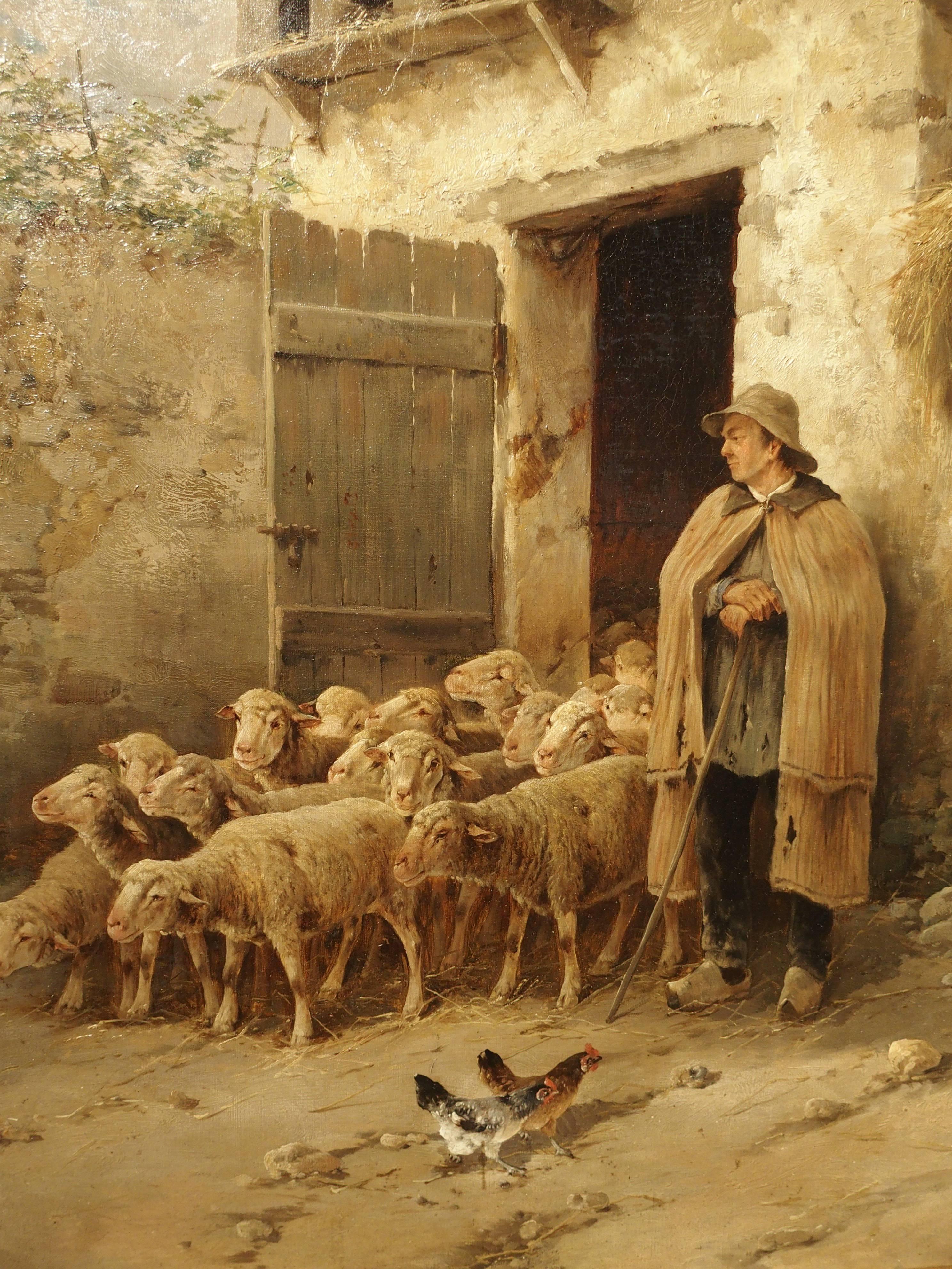 Large Antique Belgian Sheep Painting by Jules Bahieu 2