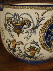 Antique French Gien Cachepot in the Renaissance Style