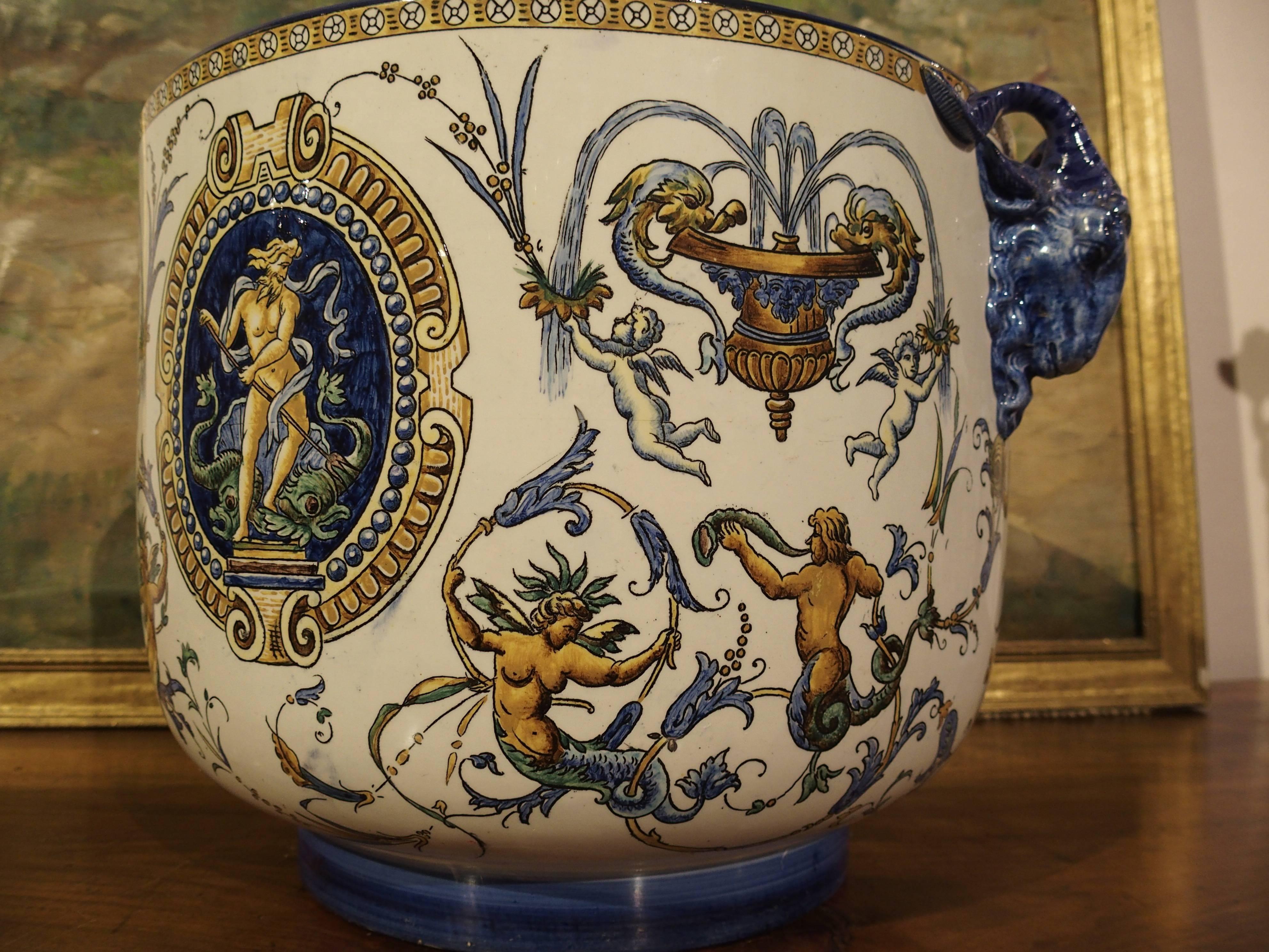 Antique French Gien Cachepot in the Renaissance Style 4