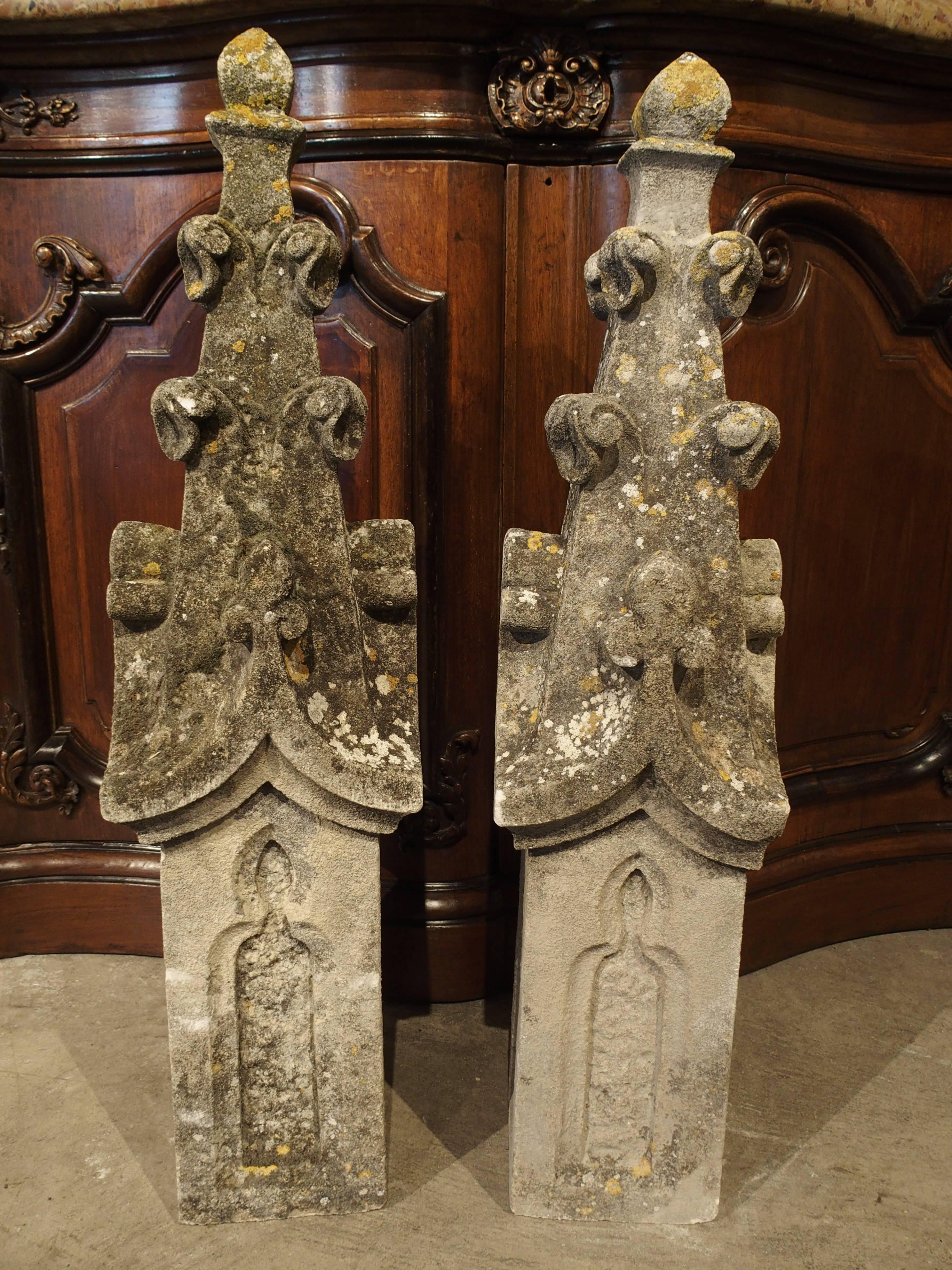 Gothic Revival Pair of Carved Neo-Gothic Stone Cathedral Spires from France, 1800s