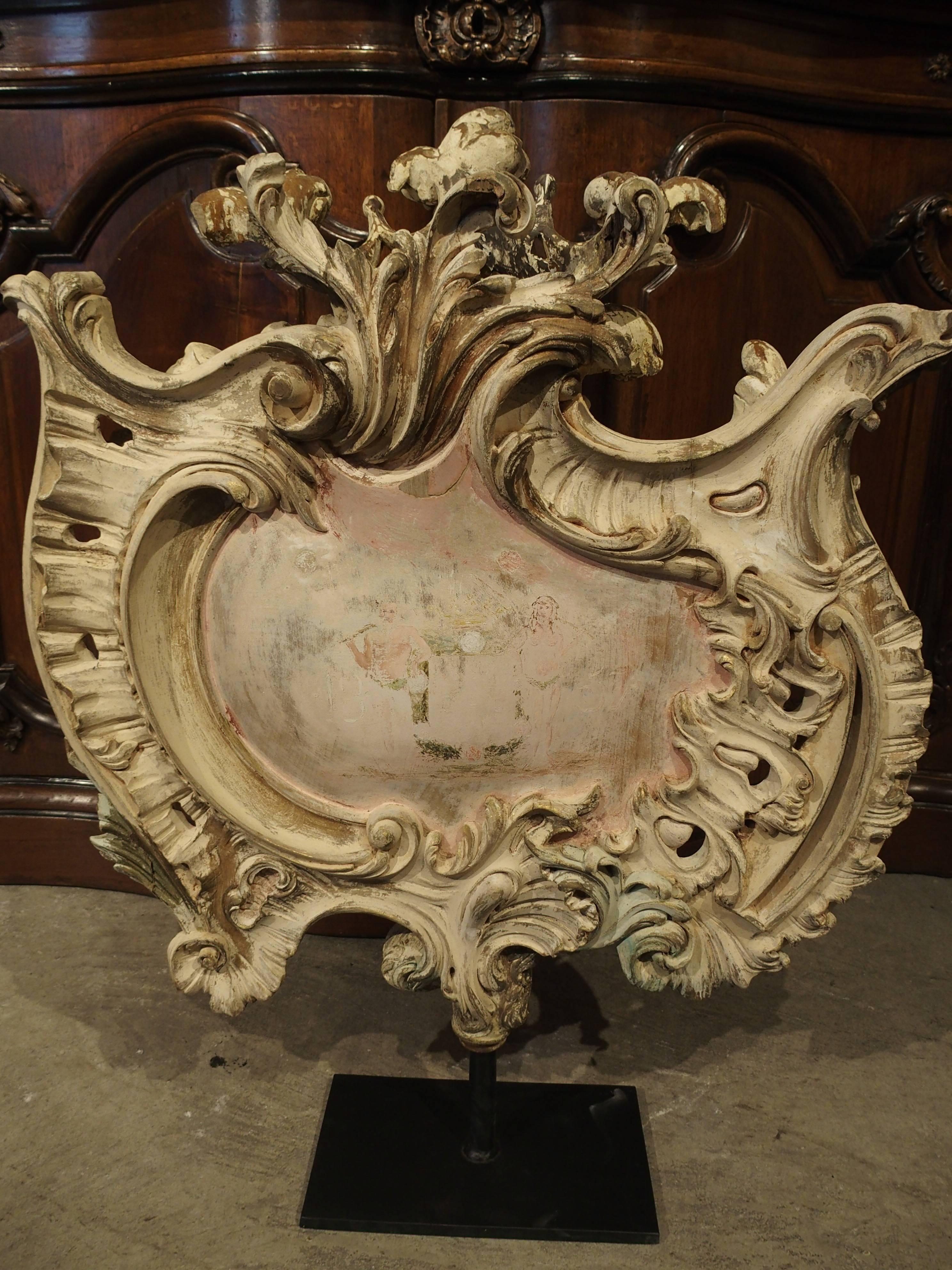 Carved and Polychromed Rococo Cartouche on Stand, Flanders, 1857 1