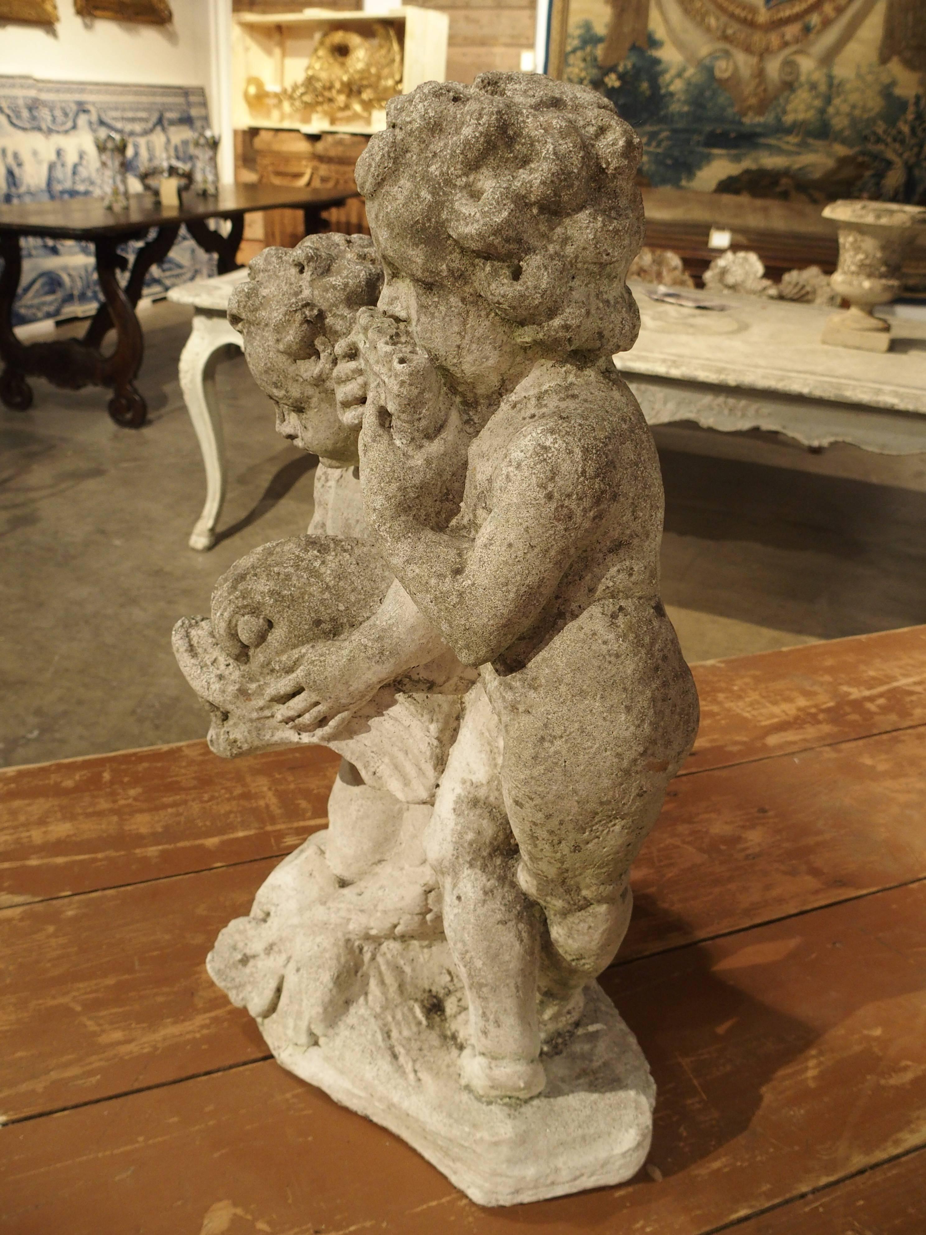 1900s Cast Reconstituted Stone Putti and Dolphin Statue/Fountain from France 2