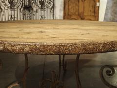 Round Wooden Top Dining Table with 19th Century Iron Base, France