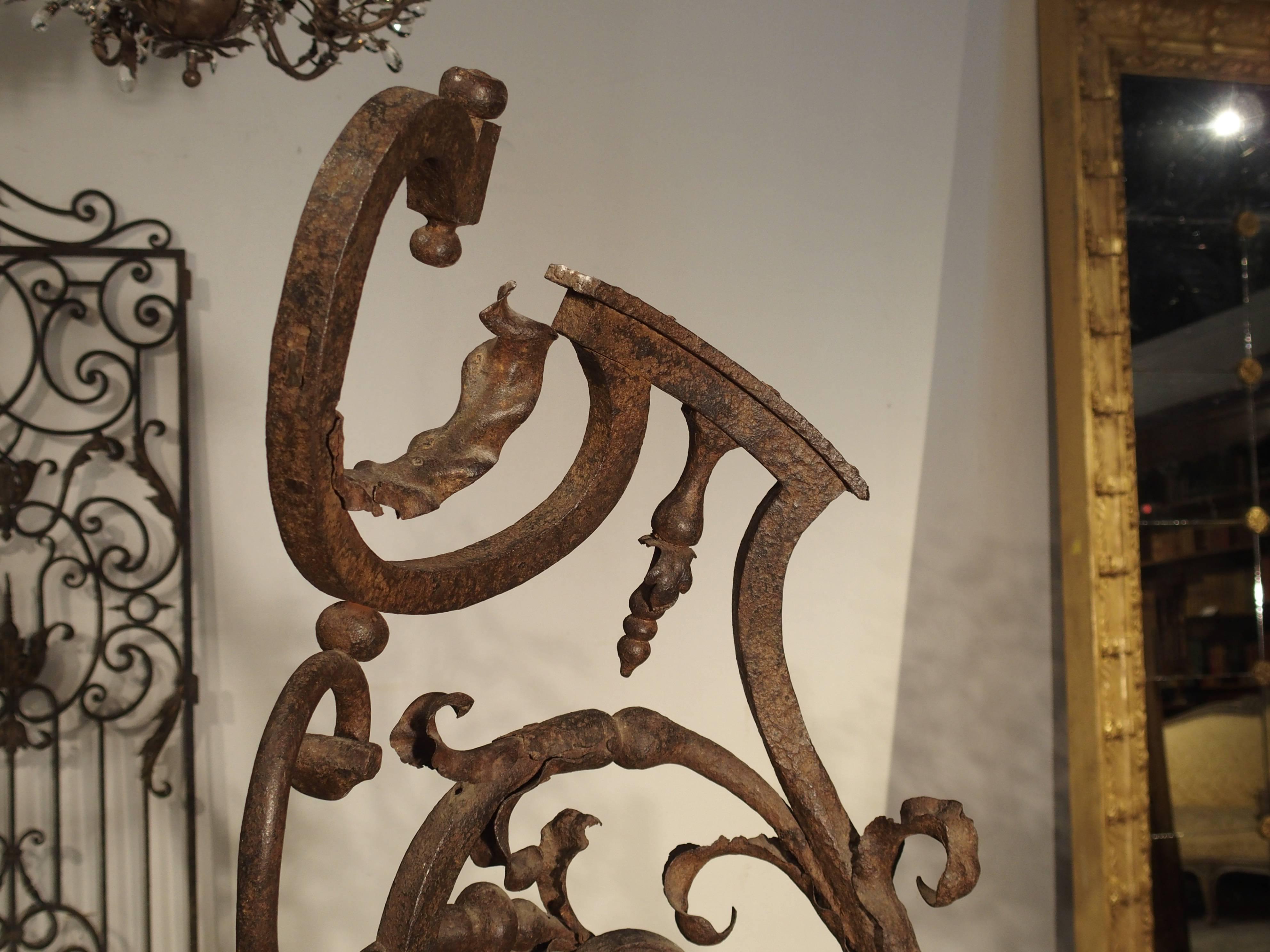 French Beautiful 17th Century Forged Iron Stair Railing Fragment from France