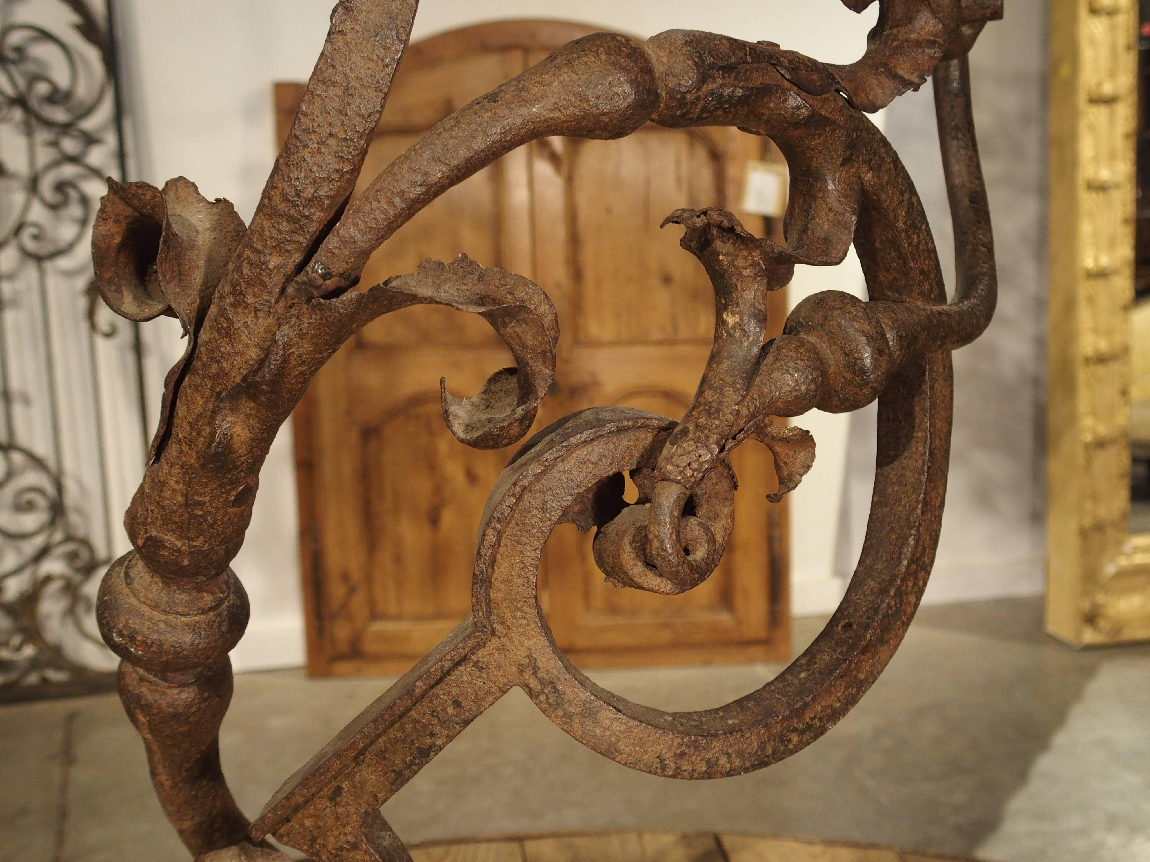 18th Century and Earlier Beautiful 17th Century Forged Iron Stair Railing Fragment from France