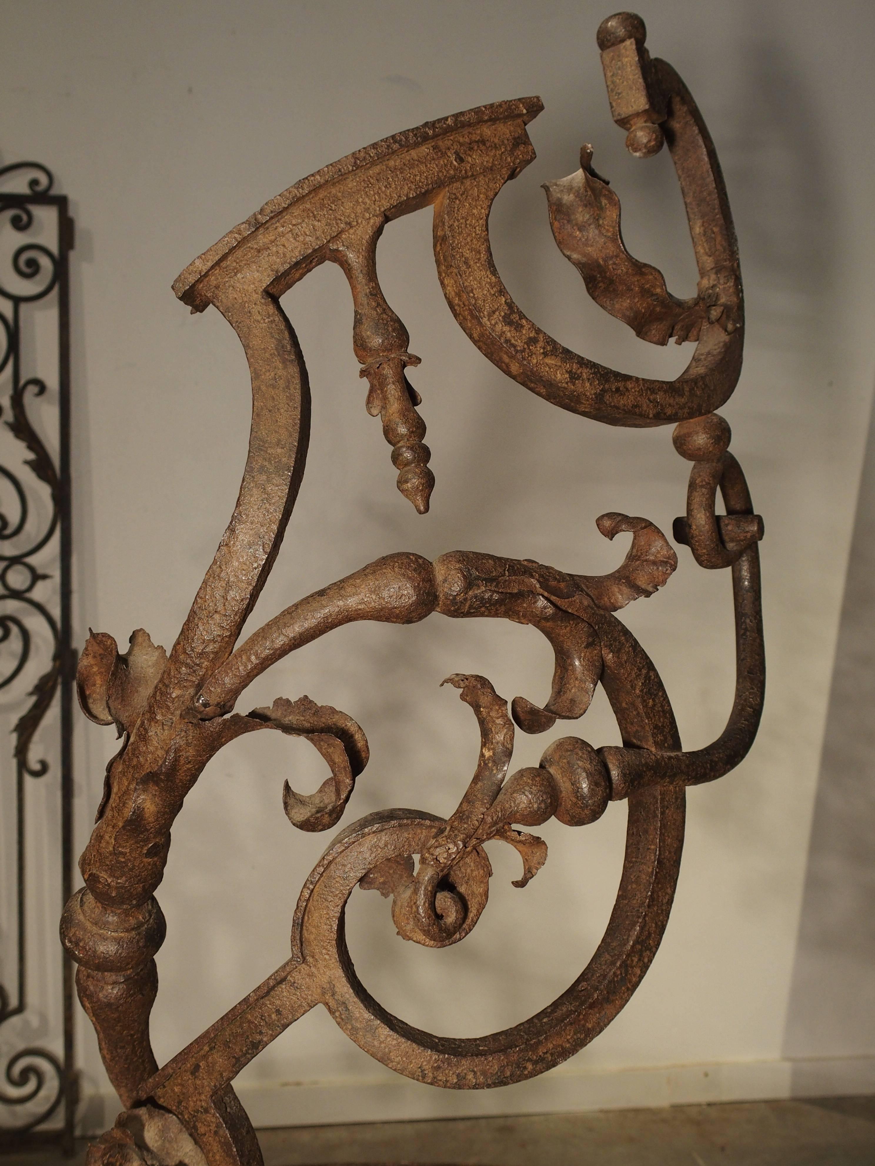 Beautiful 17th Century Forged Iron Stair Railing Fragment from France 1