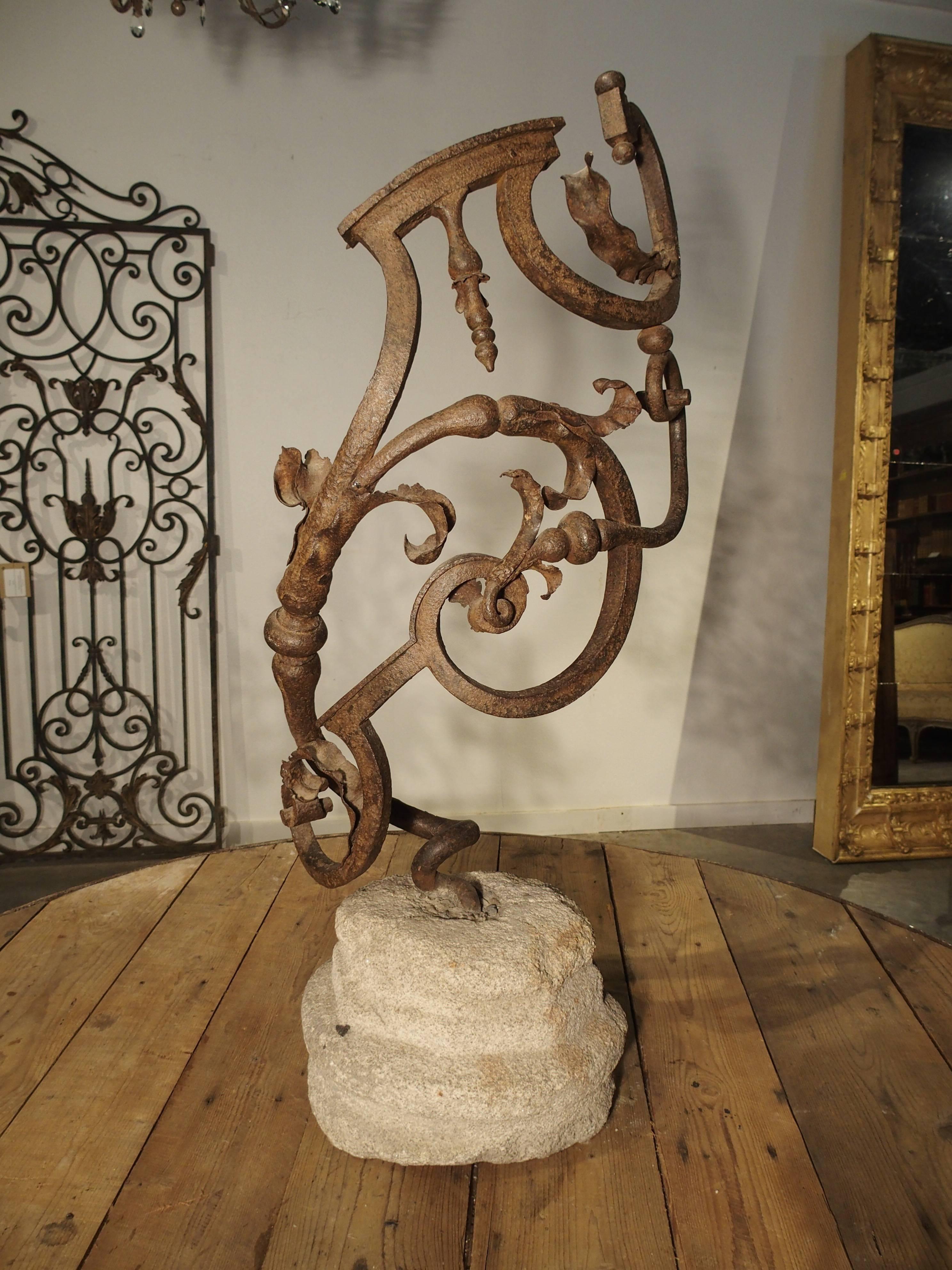 Beautiful 17th Century Forged Iron Stair Railing Fragment from France 4