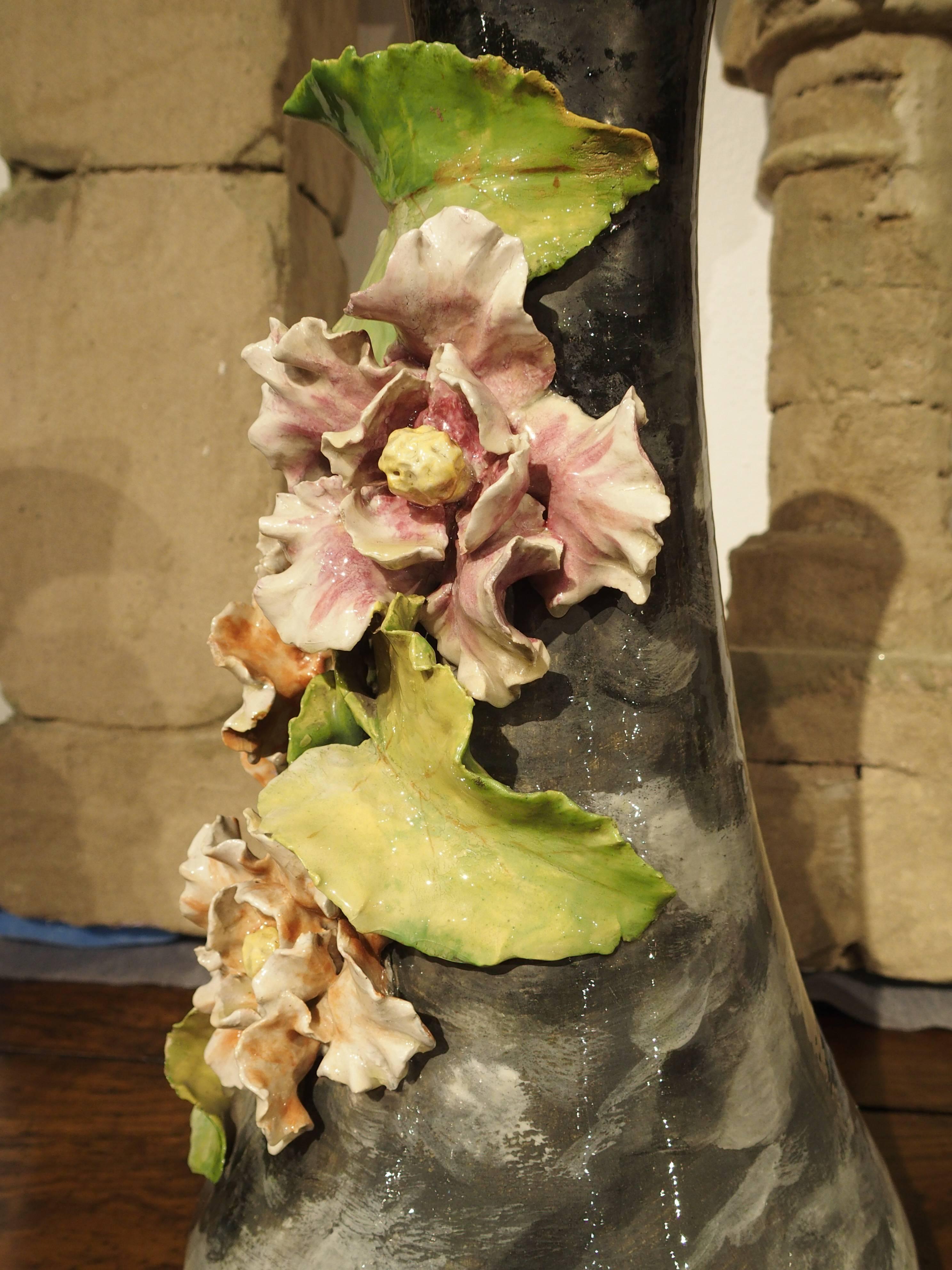 Pair of 19th Century Barbotine Vases from France, Lefront In Good Condition In Dallas, TX