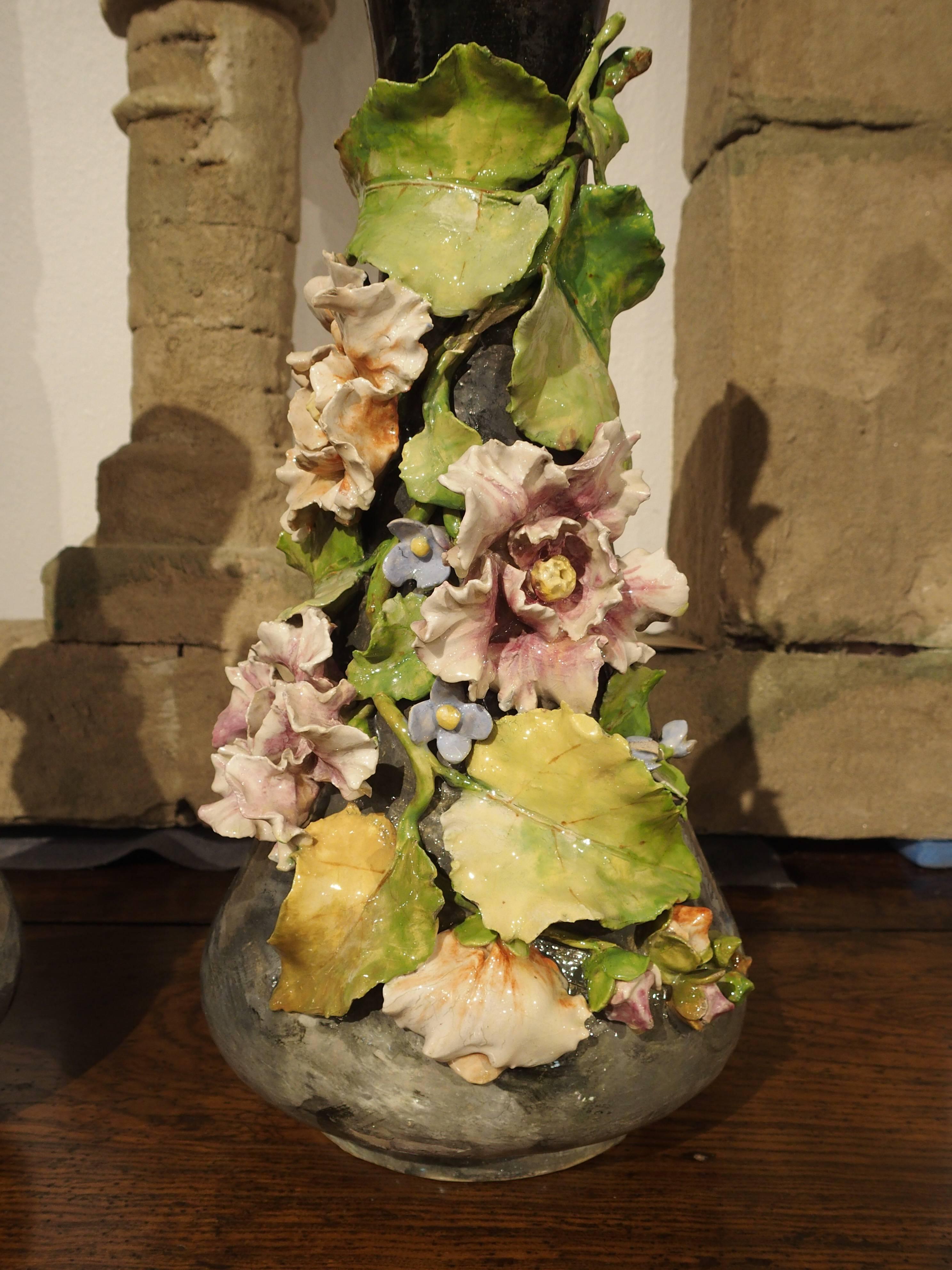 Pair of 19th Century Barbotine Vases from France, Lefront 3