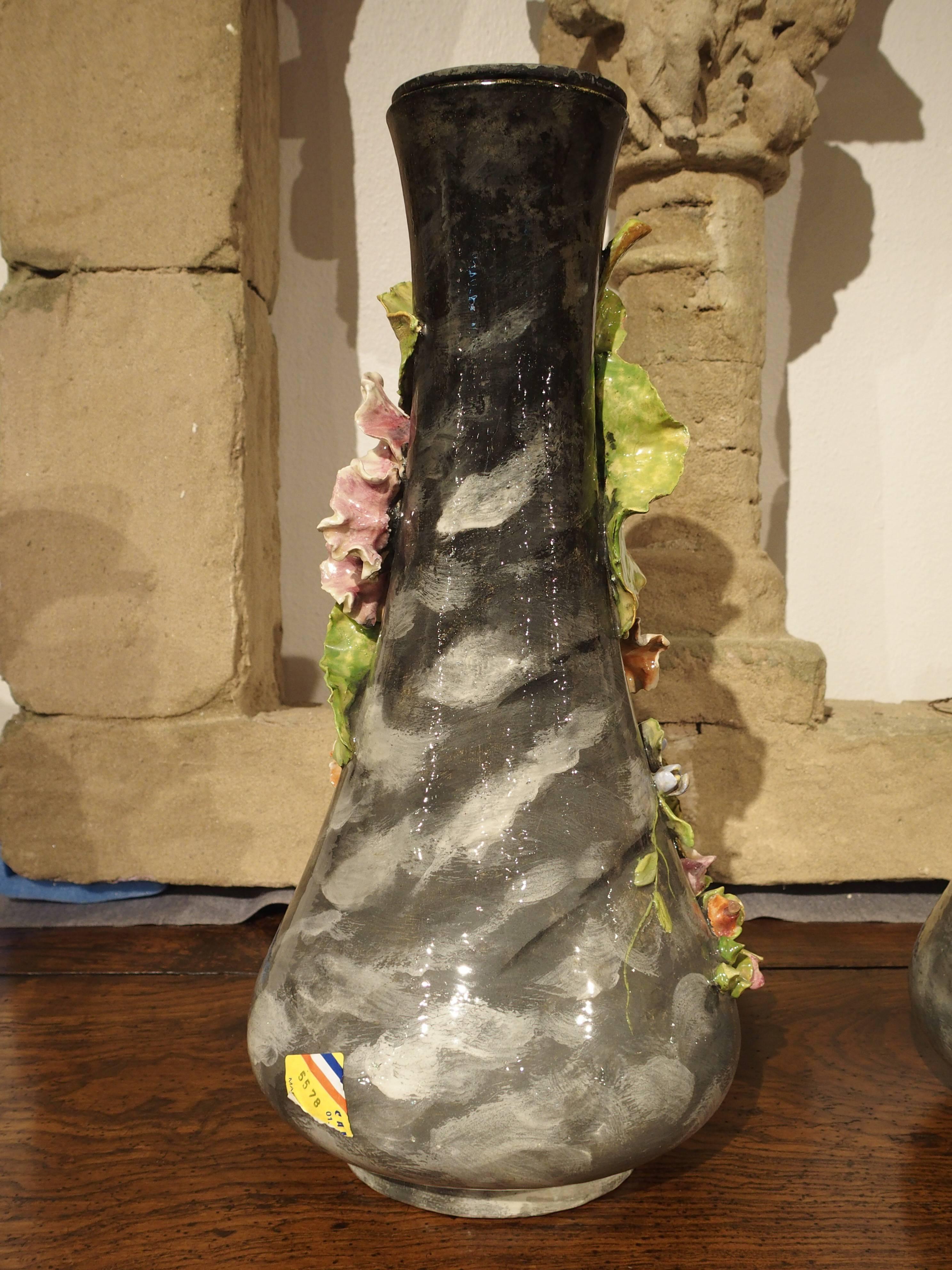 Pair of 19th Century Barbotine Vases from France, Lefront 4
