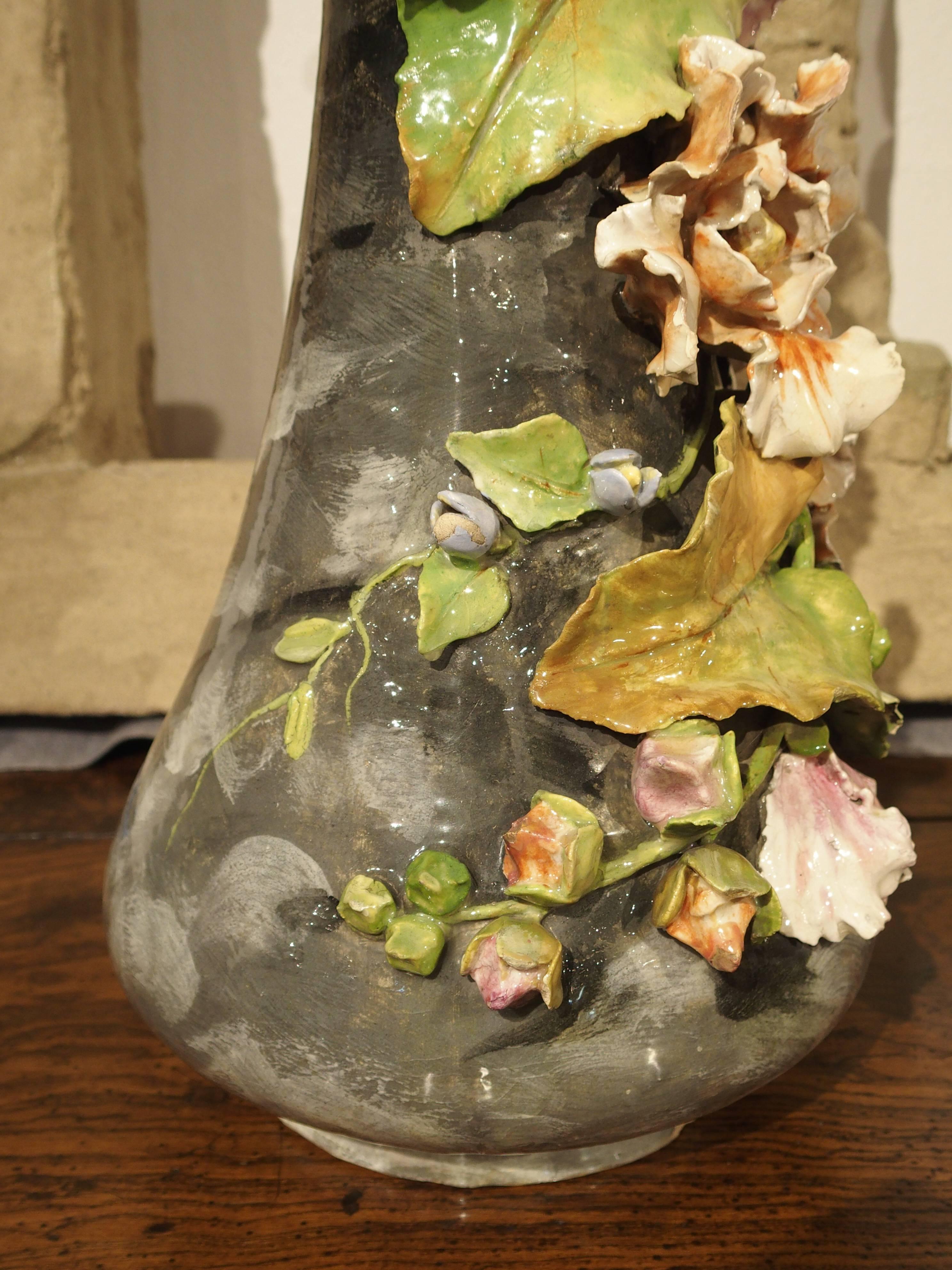 Pair of 19th Century Barbotine Vases from France, Lefront 5