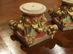 Pair of Small Painted Antique Stone Capitals from France, 1800s