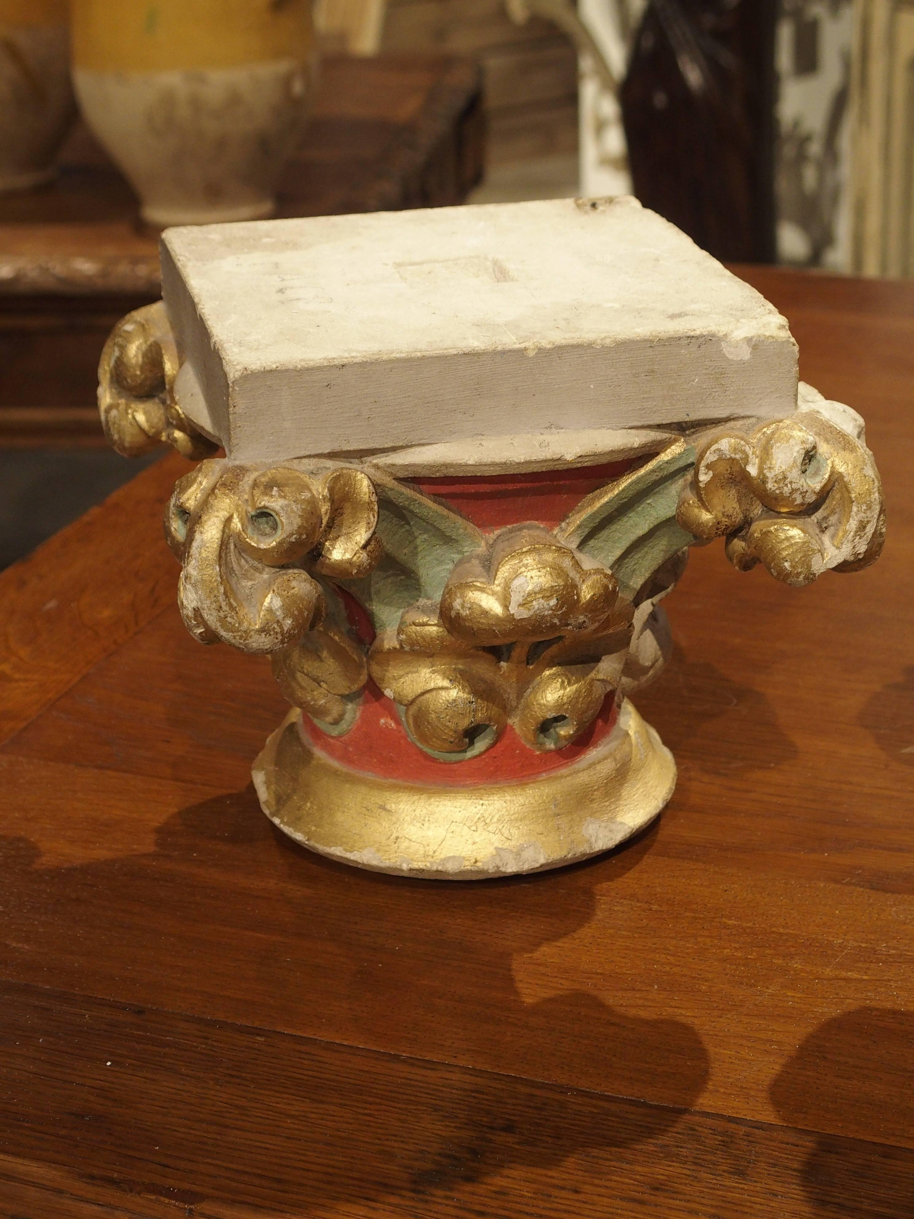 Pair of Small Painted Antique Stone Capitals from France, 1800s 3