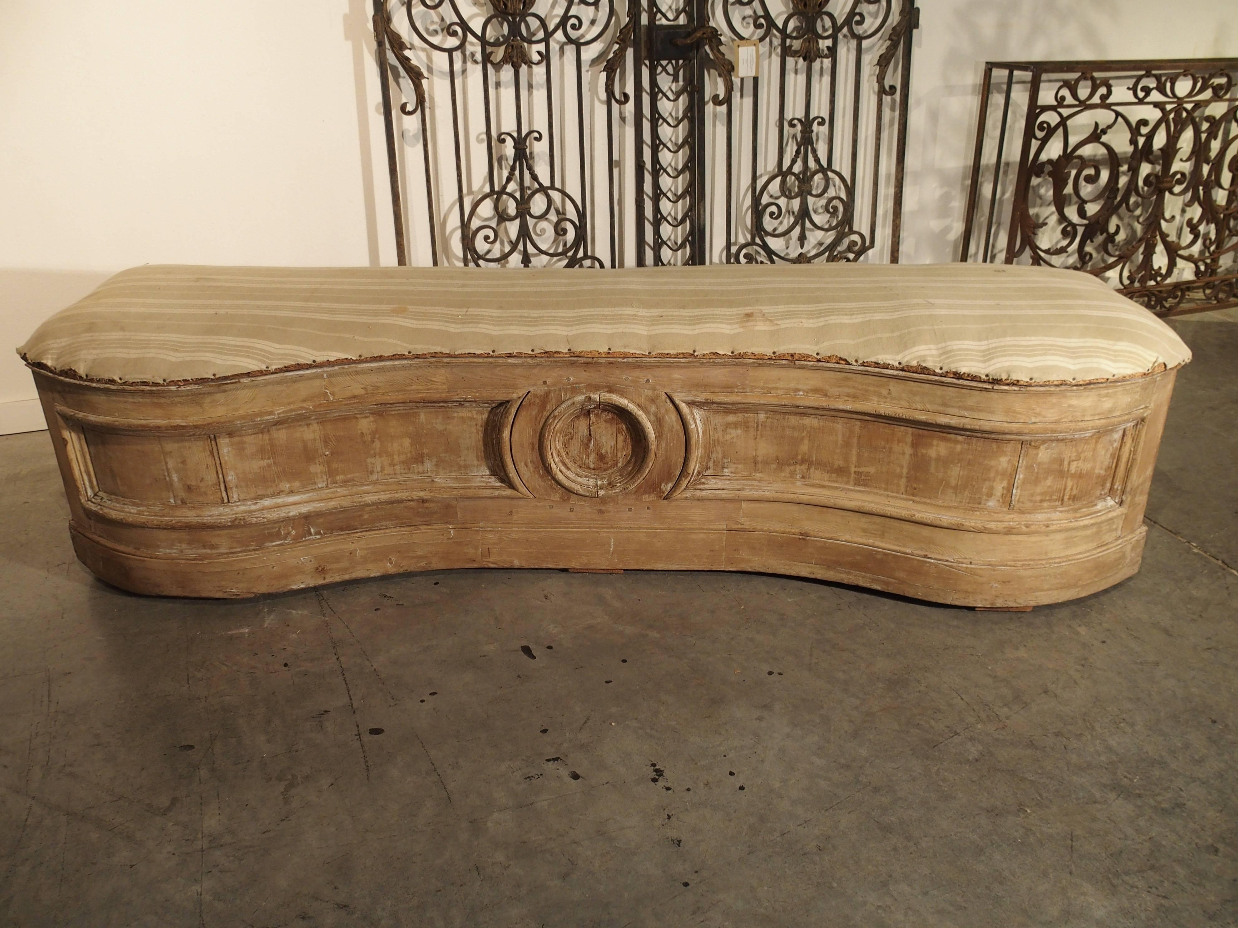 18th Century and Earlier Unusual Stripped Antique Curved Bench or Trunk from Italy