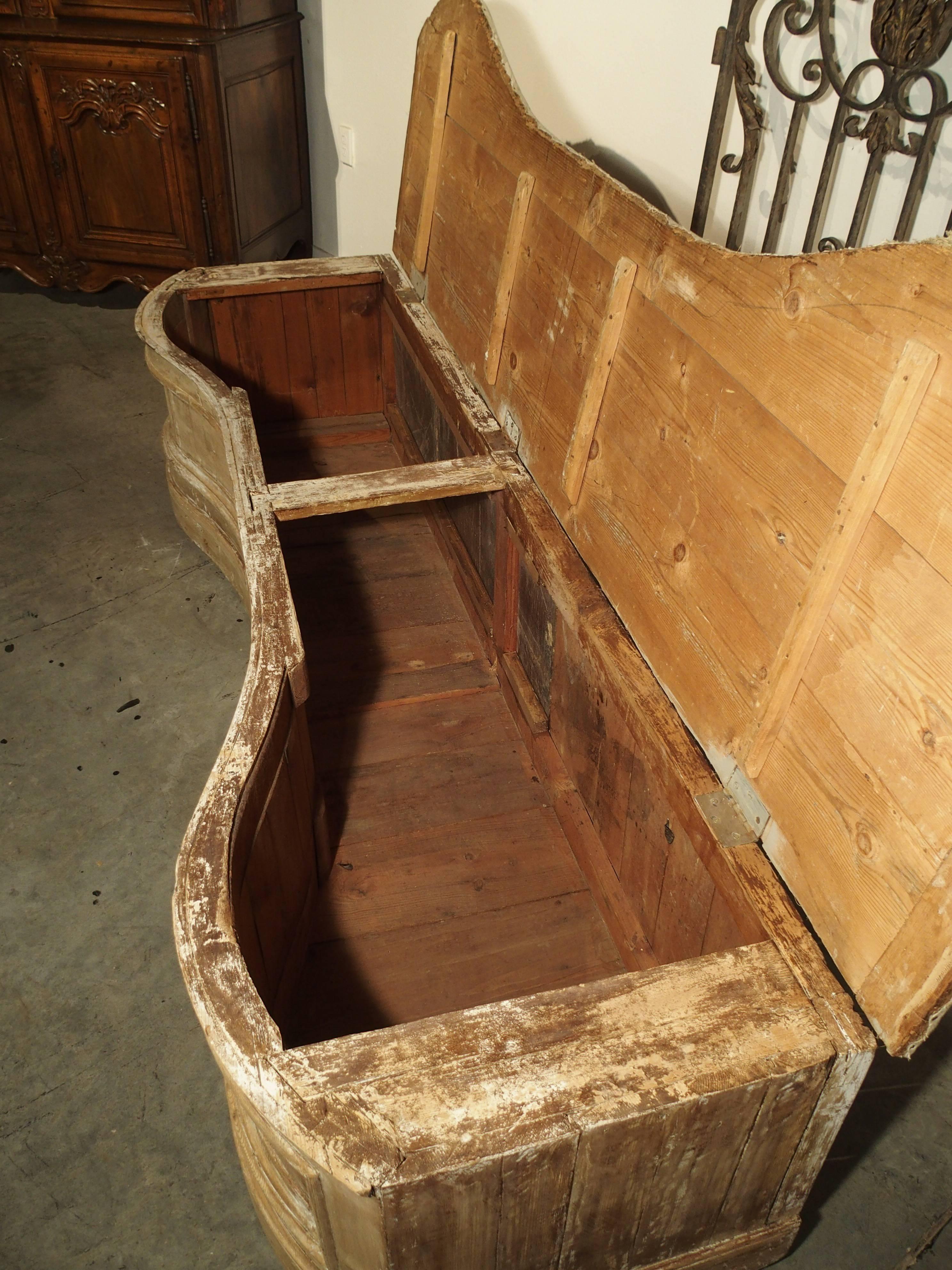 Unusual Stripped Antique Curved Bench or Trunk from Italy 4