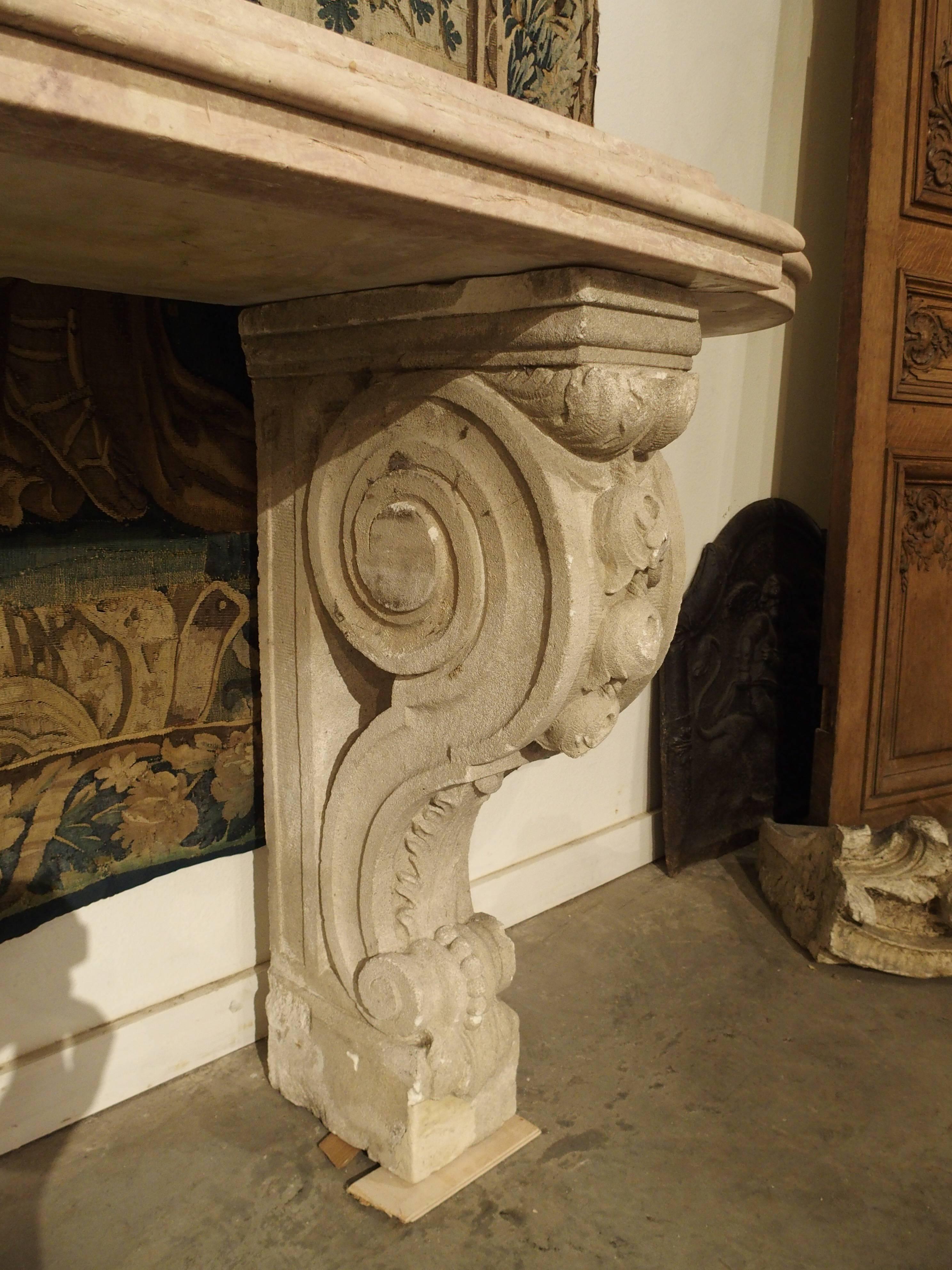 Cast Stone Antique Marble-Top Console Table from South-East, France