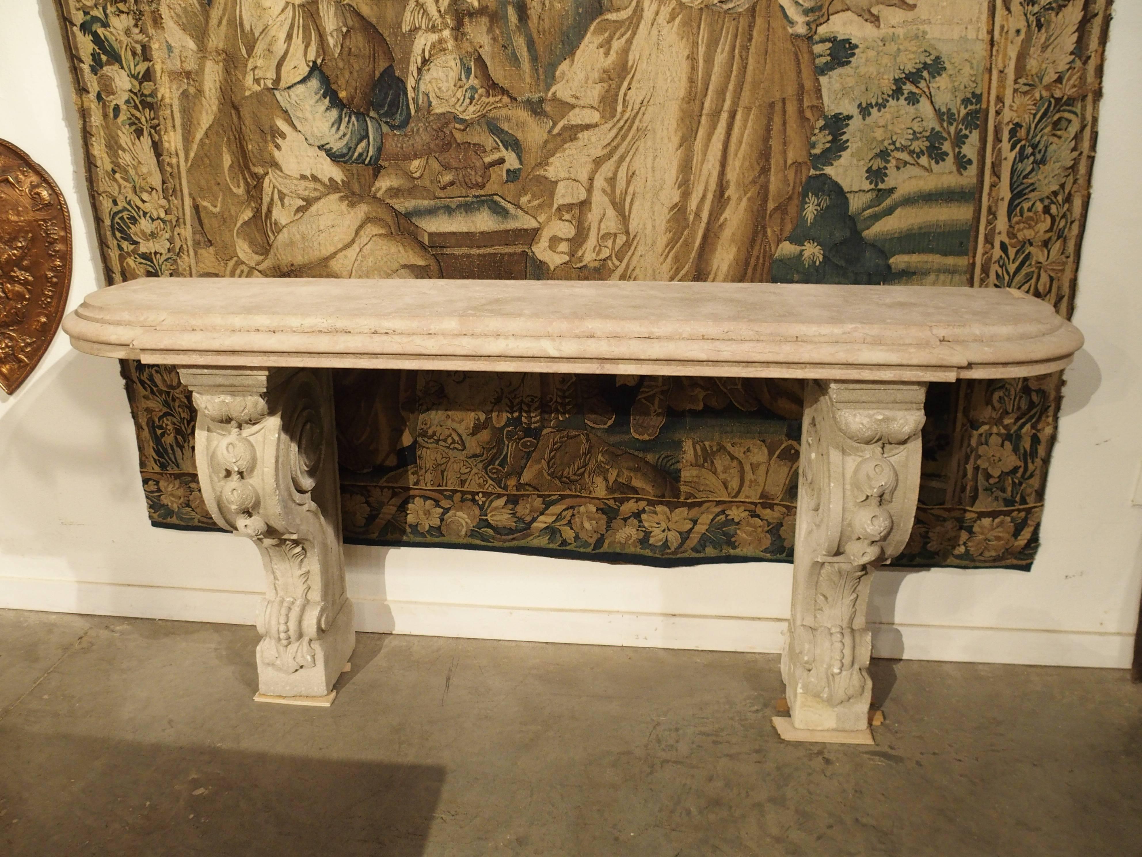 Antique Marble-Top Console Table from South-East, France 1