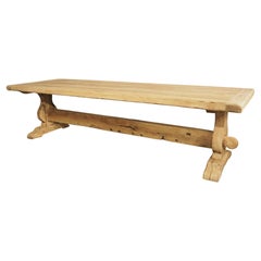 Antique French Bleached Oak Beam Stretcher Dining Table, Late 19th Century
