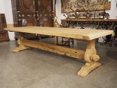 Antique French Bleached Oak Beam Stretcher Dining Table, Late 19th Century