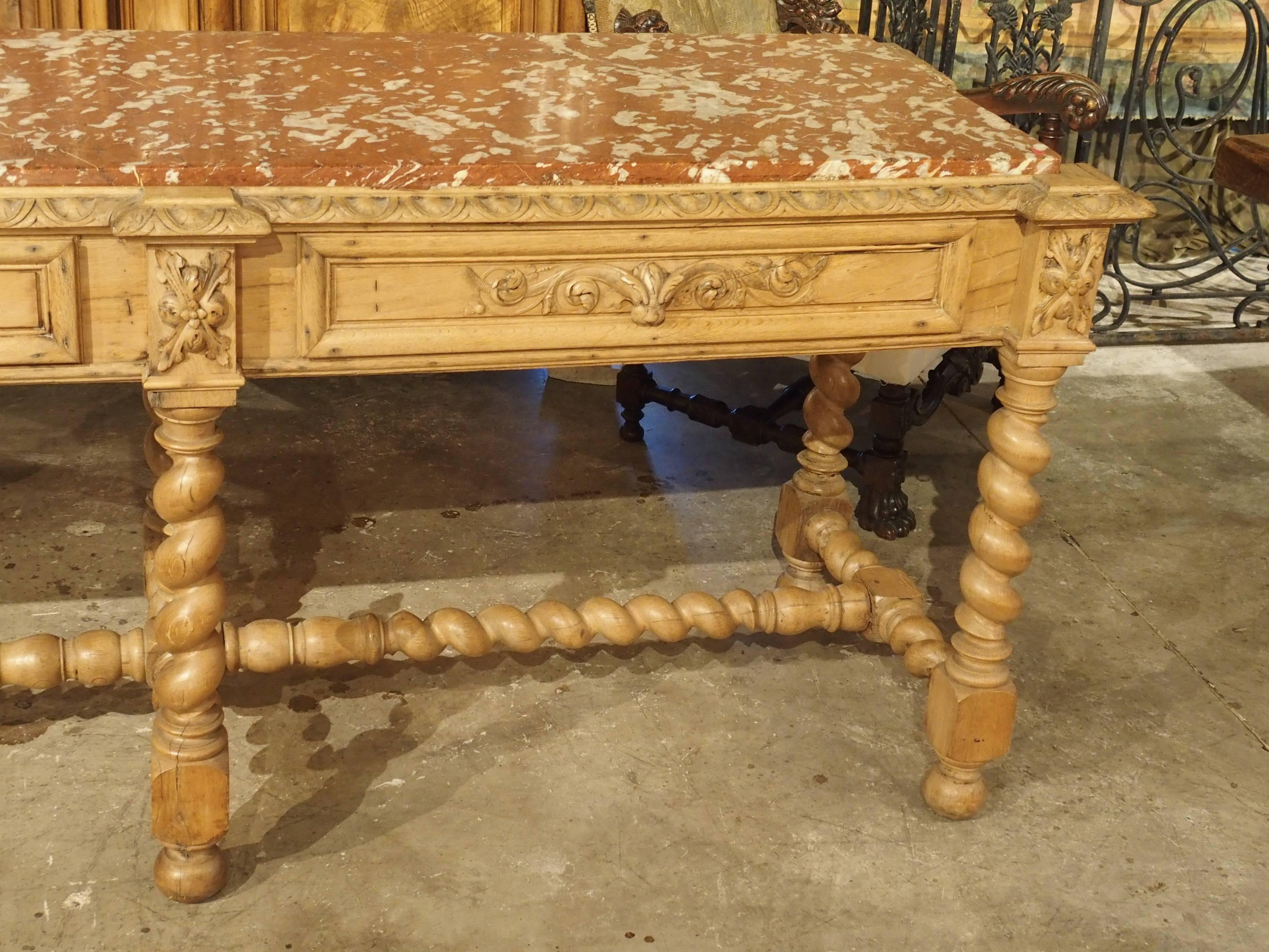 Antique French Oak Console Table with Languedoc Rouge Marble Top, 1800s In Good Condition In Dallas, TX