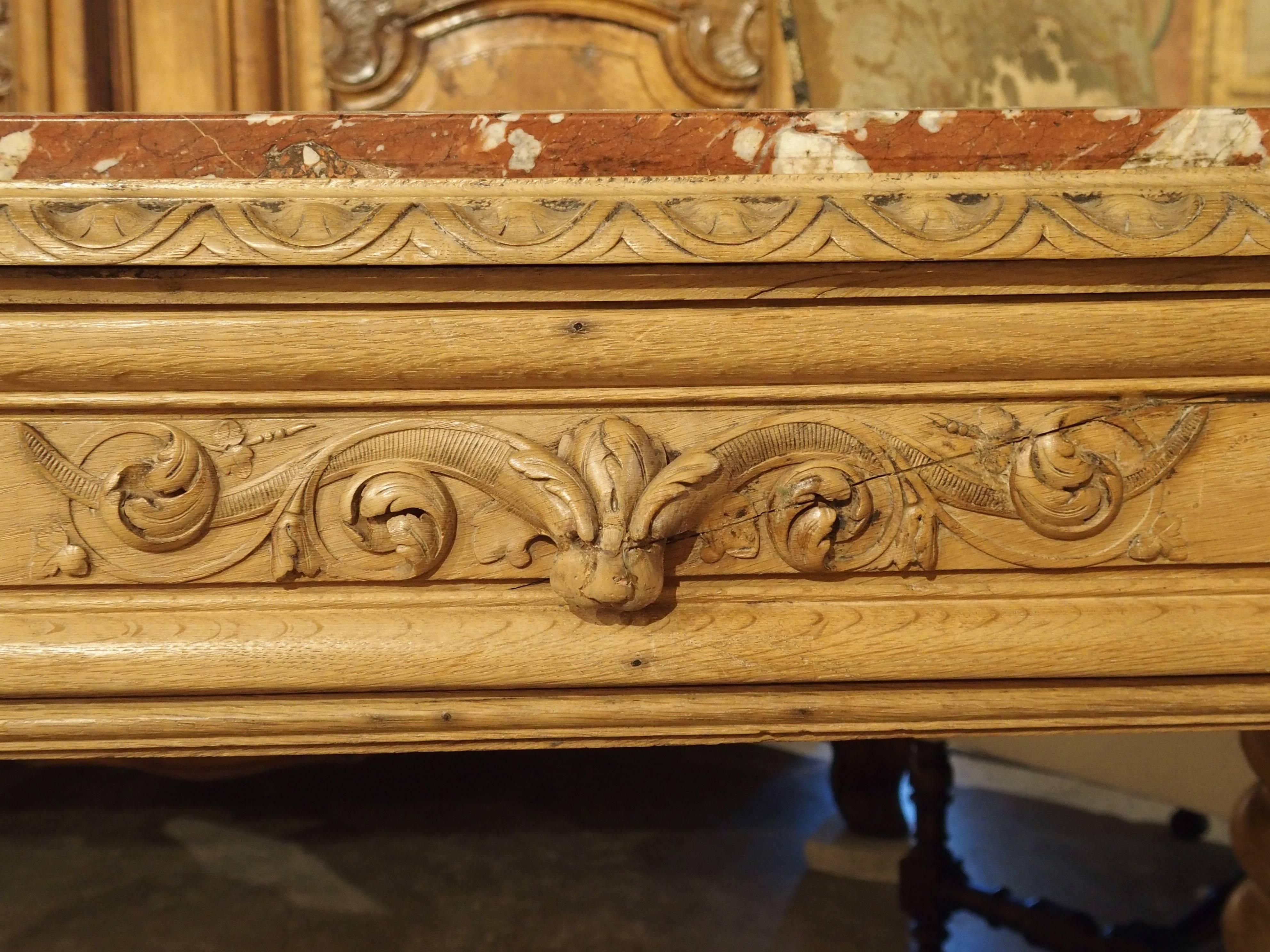 19th Century Antique French Oak Console Table with Languedoc Rouge Marble Top, 1800s