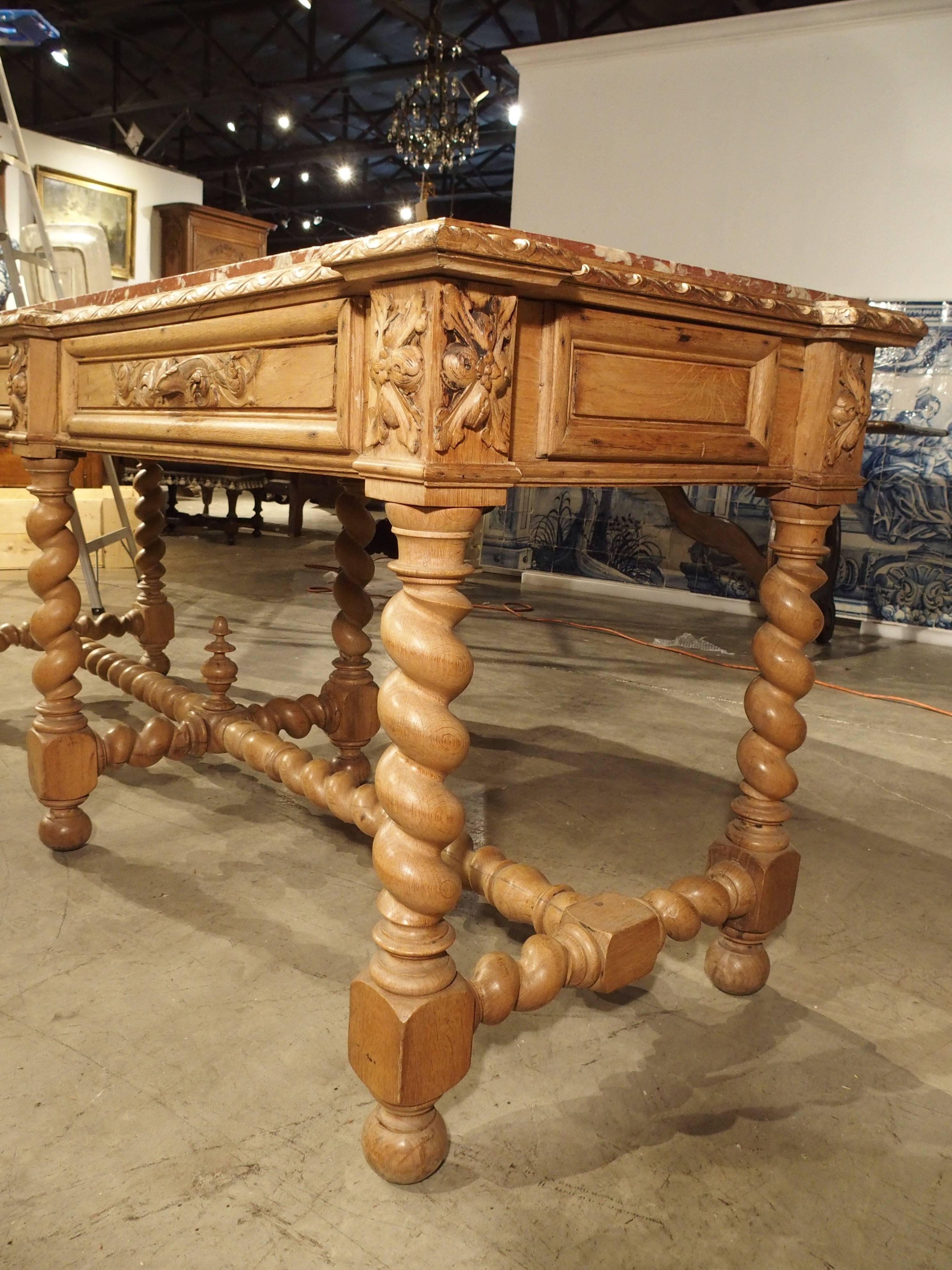 Antique French Oak Console Table with Languedoc Rouge Marble Top, 1800s 2