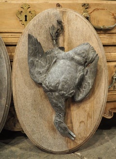 Pair of Circa 1890 Weathered French Hunt Trophies on Natural Oak Oval Panels