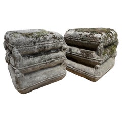 Pair of 1970s Cement Garden Pillow Stack Seats from France