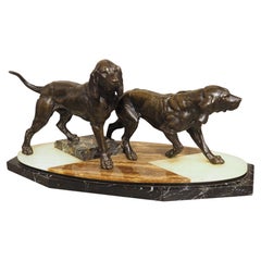 A French 1930s Hunting Dog Group on Marble Base