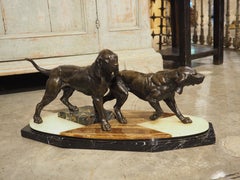 A French 1930s Hunting Dog Group on Marble Base