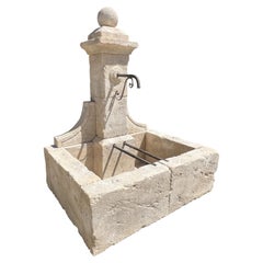 French Carved Limestone Fountain, Single Pillar with Ball Finial from Provence