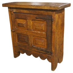 A Diminutive and Rustic 18th Century Oak Paneled Spanish Cabinet