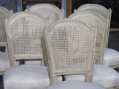 Set of 6 Painted and Caned French Louis XVI Style Dining Chairs, Early 1900s