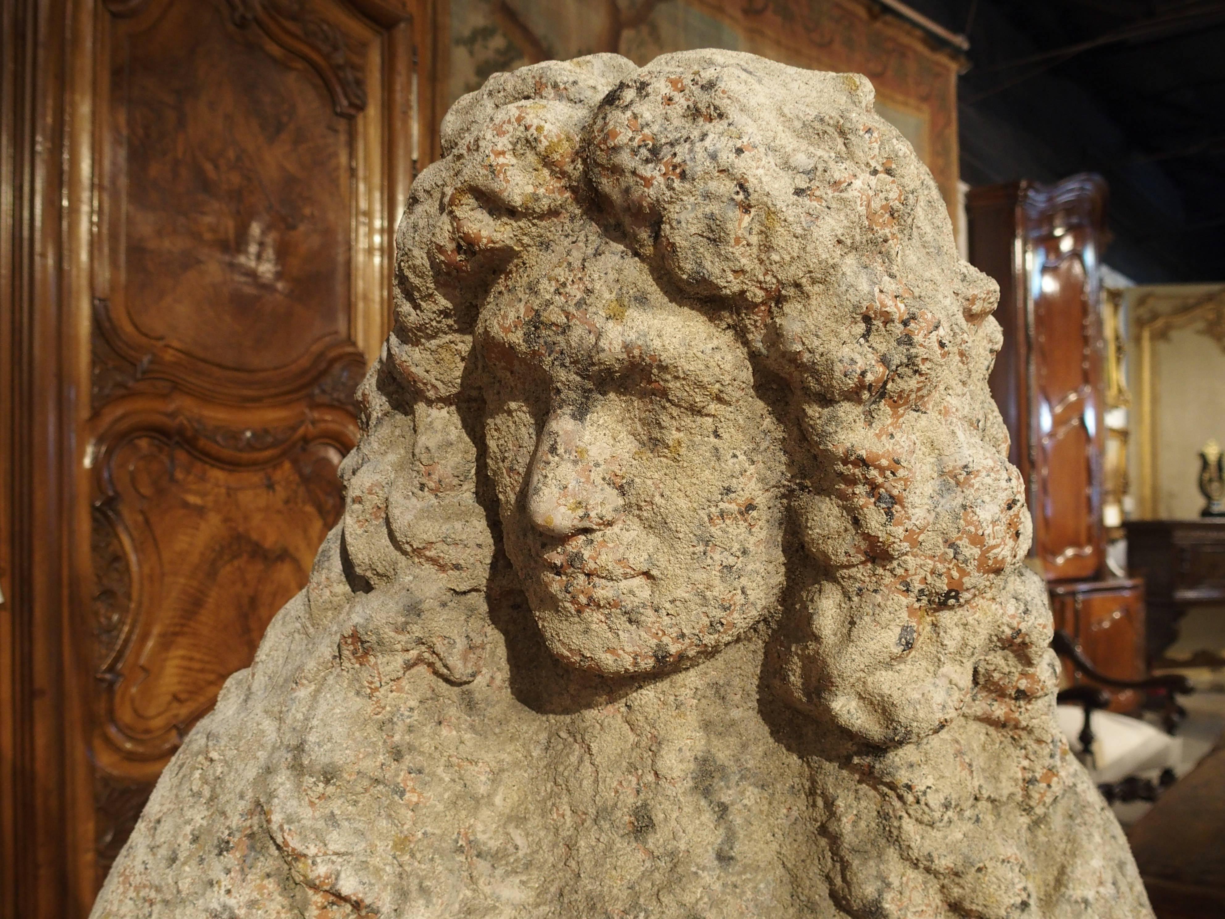 Bust of Moliere with Antique Stone Finish from France In Excellent Condition In Dallas, TX